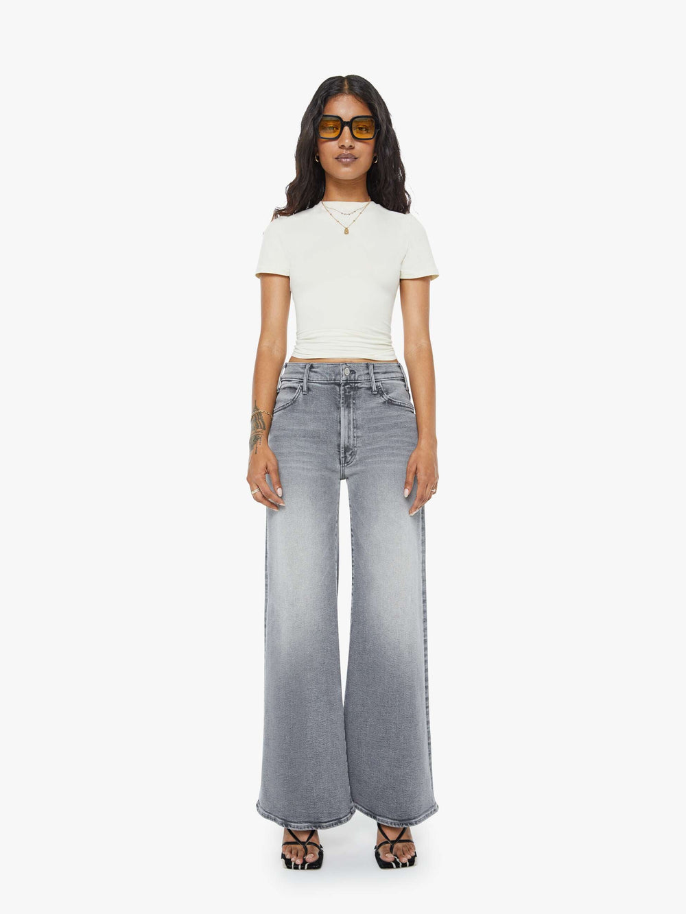 Women PETITES The Lil Hustler Roller Skimp | Mother Denim Grey (Open)
