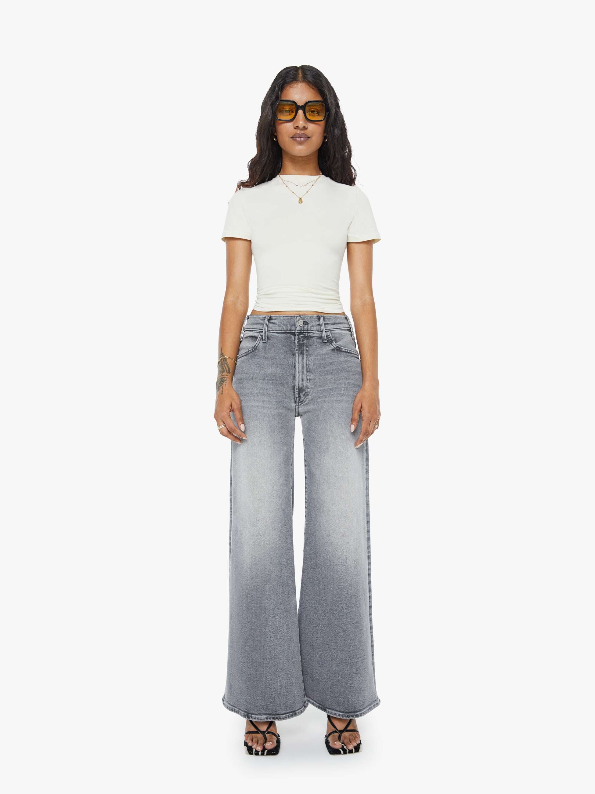 Women PETITES The Lil Hustler Roller Skimp | Mother Denim Grey (Open)