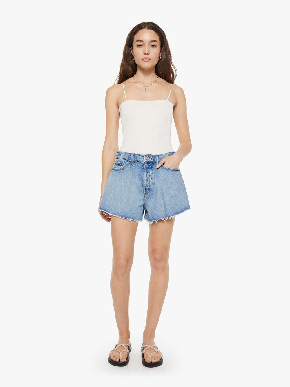 Women The Flutter Short Fray | Mother Denim Blue (Medium)