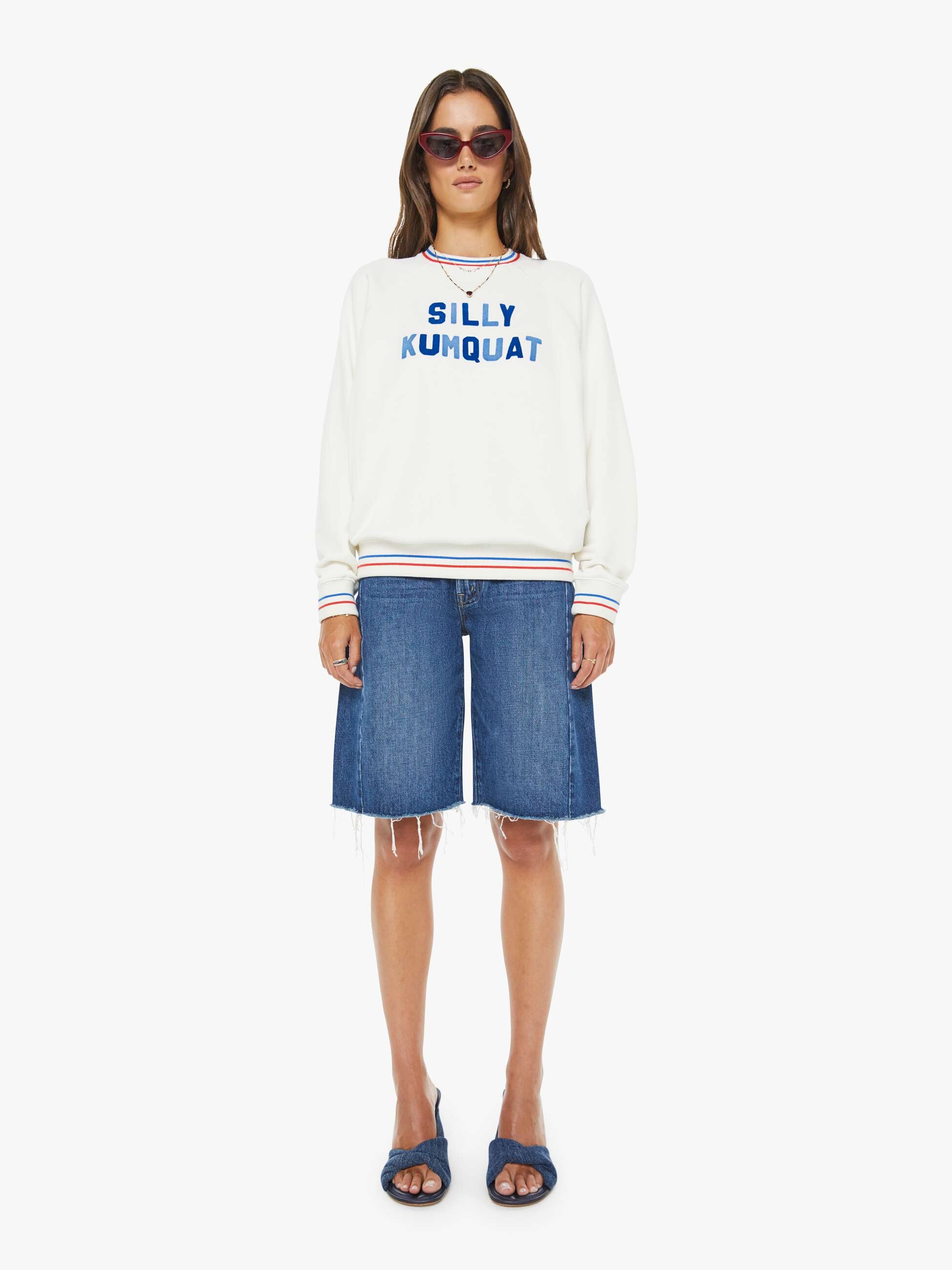 Women The Half-Pipe Bermuda Fray | Mother Denim Blue (Dark)