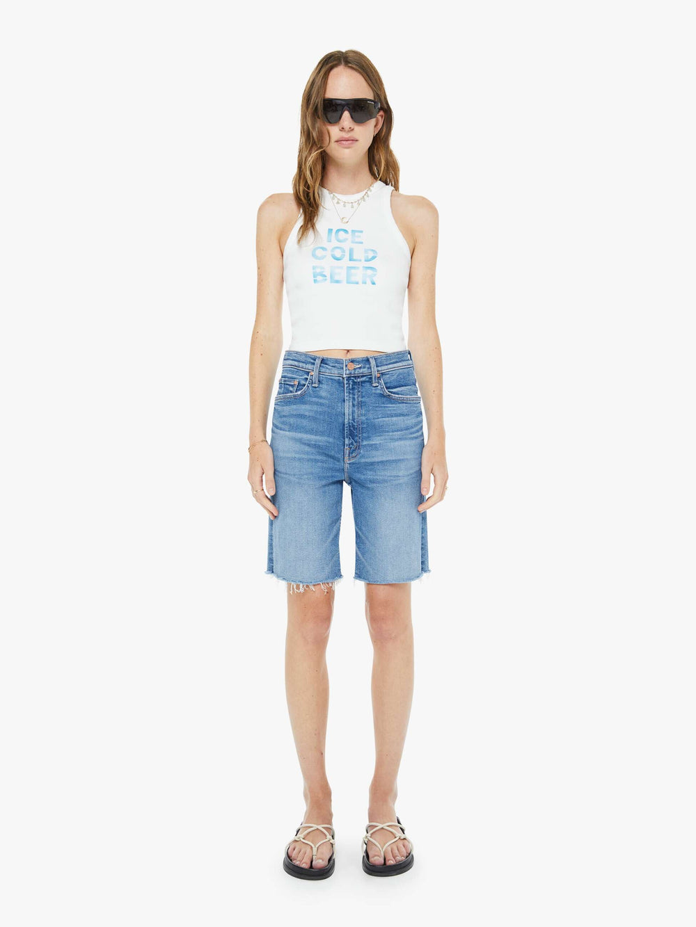 Women High Waisted Rider Bermuda Short Fray | Mother Denim Float My Boat