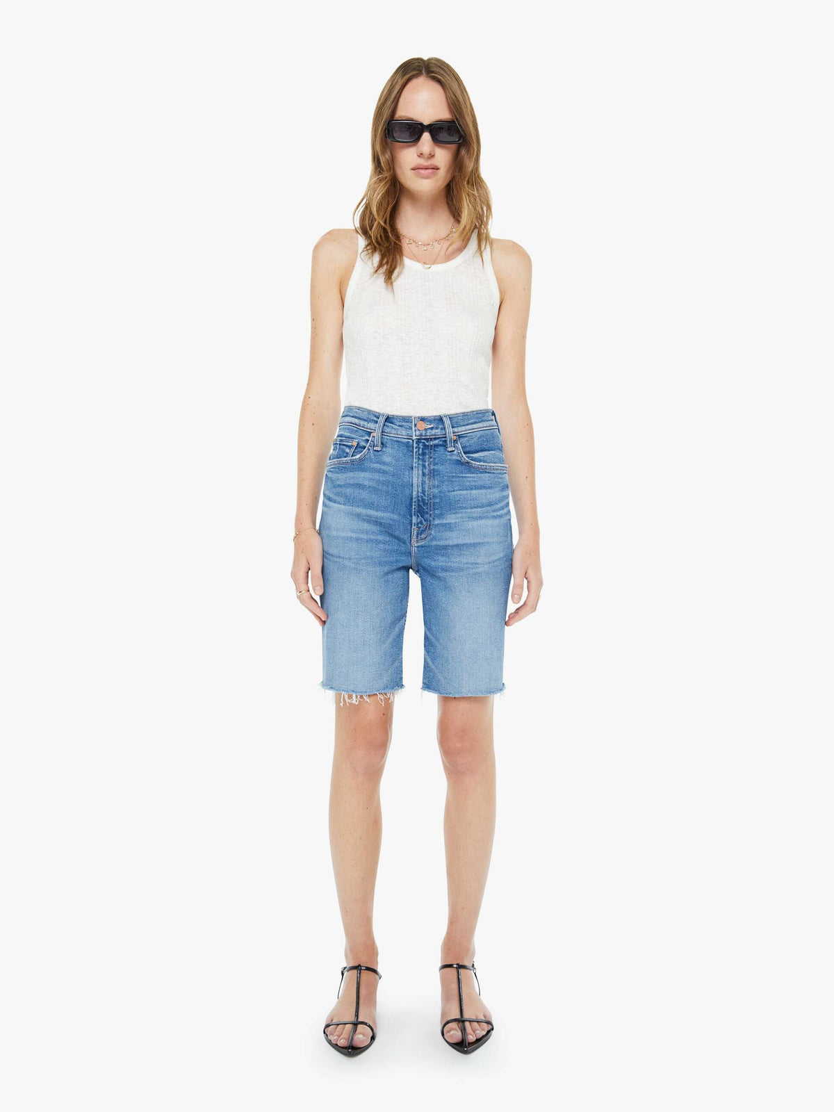 Women High Waisted Rider Bermuda Short Fray | Mother Denim Float My Boat
