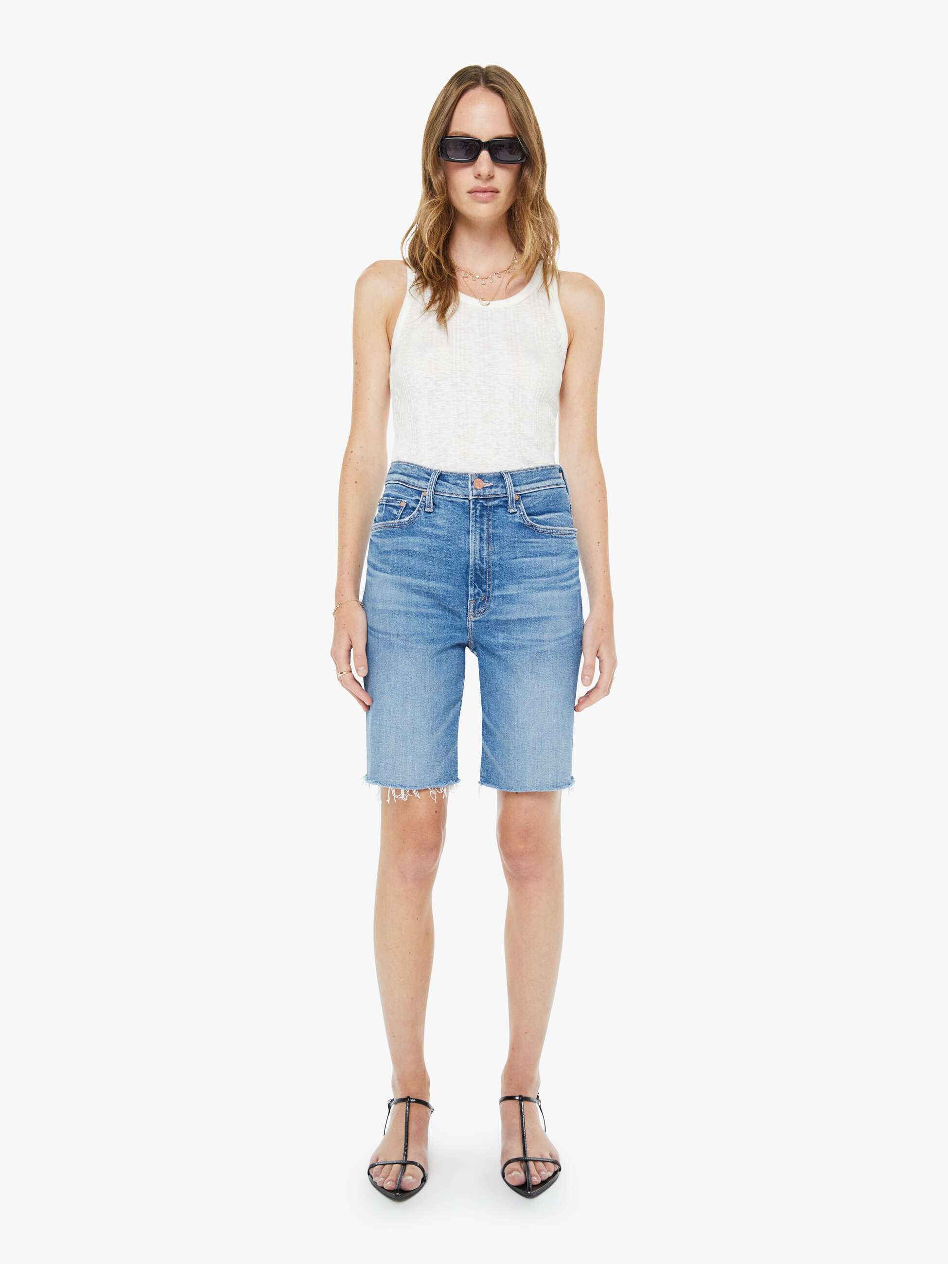Women High Waisted Rider Bermuda Short Fray | Mother Denim Float My Boat