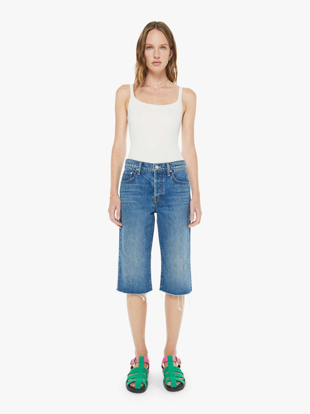 Women The Kick It Half N' Half Fray | Mother Denim Green Thumb
