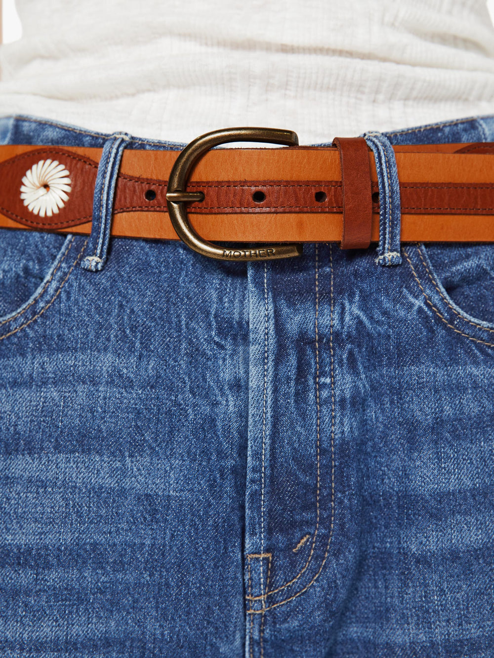 Women The 2 Tone Leather Belt | Mother Denim Natural And Cognac