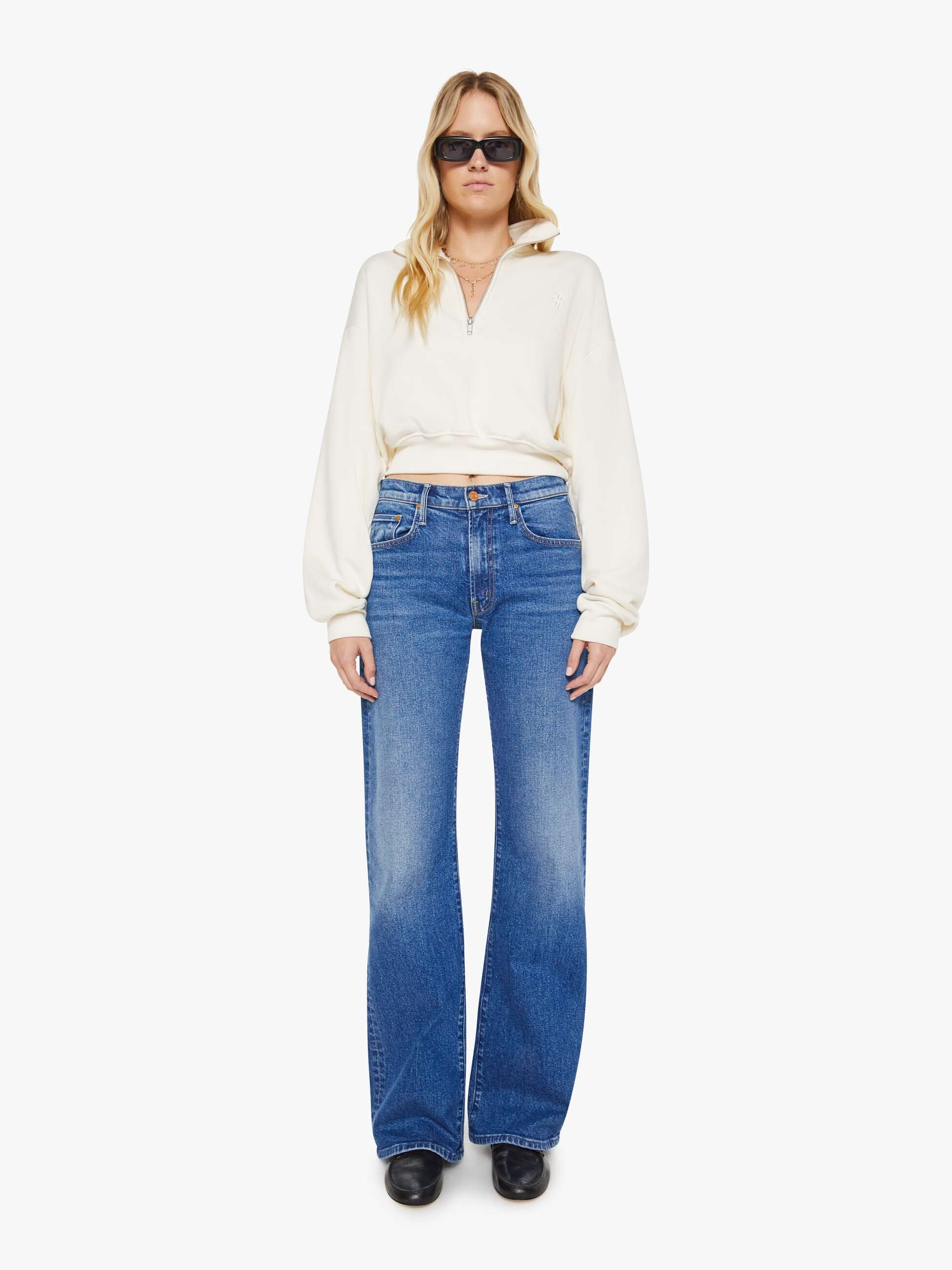 Brands Eterne Cropped Half-Zip Sweatshirt | Mother Denim White (Open)