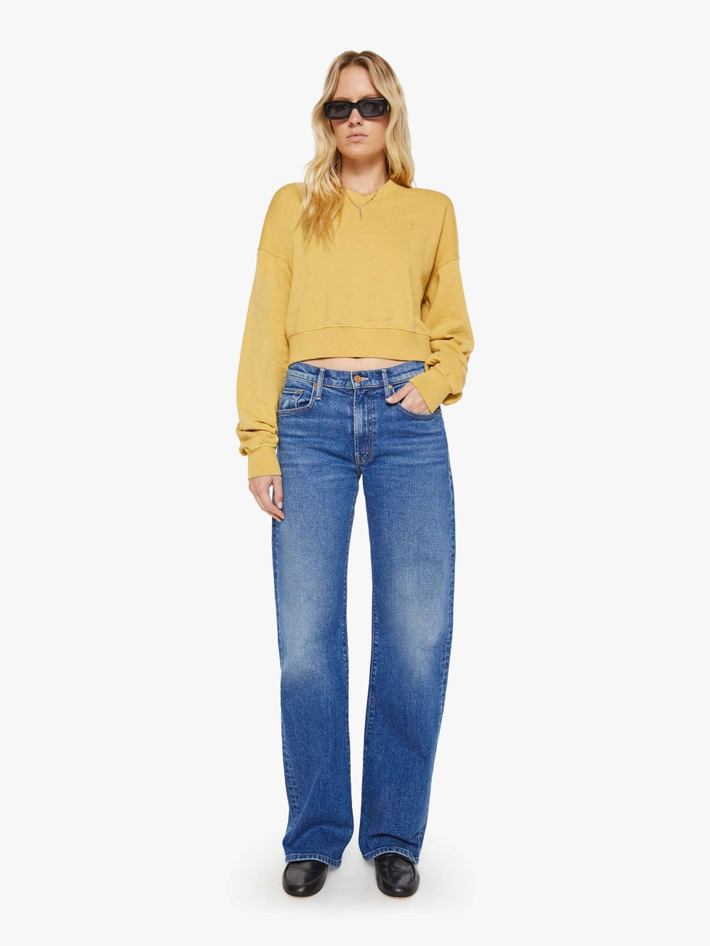 Brands Eterne Cropped V-Neck Sweatshirt | Mother Denim Beige (Khaki)