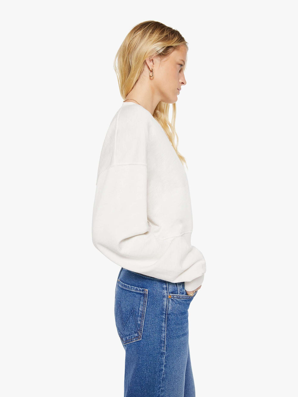 Brands Eterne Cropped V-Neck Sweatshirt | Mother Denim White (Natural)