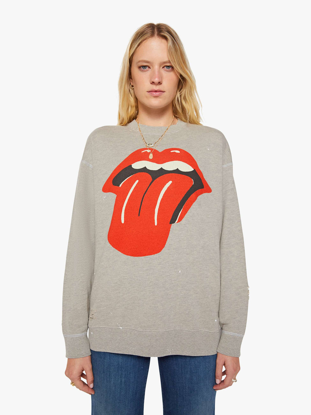 Brands MadeWorn Rolling Stones Destroyed Sweatshirt | Mother Denim Grey (Open)