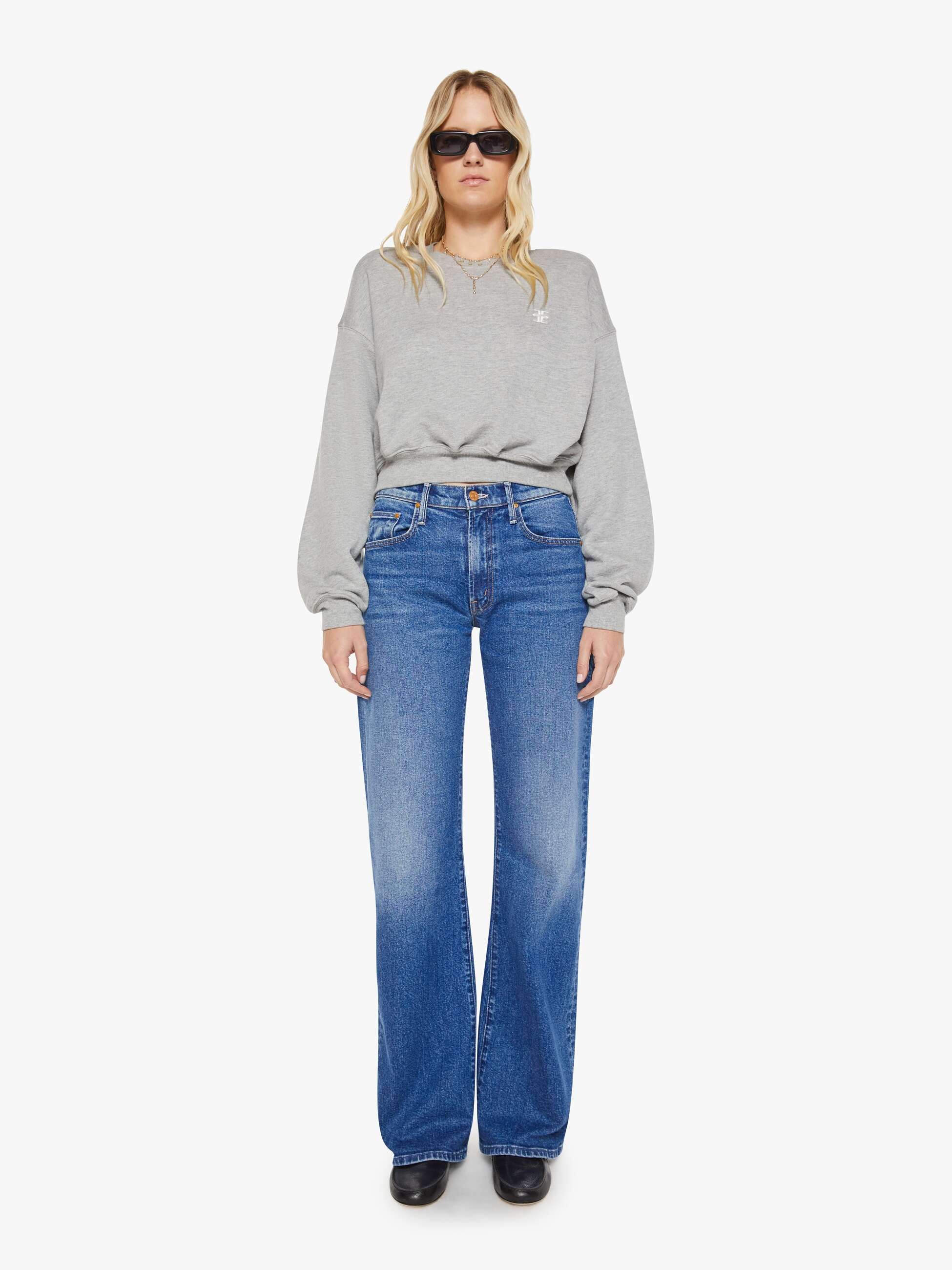 Brands Eterne Cropped Crewneck Sweatshirt | Mother Denim Grey (Open)