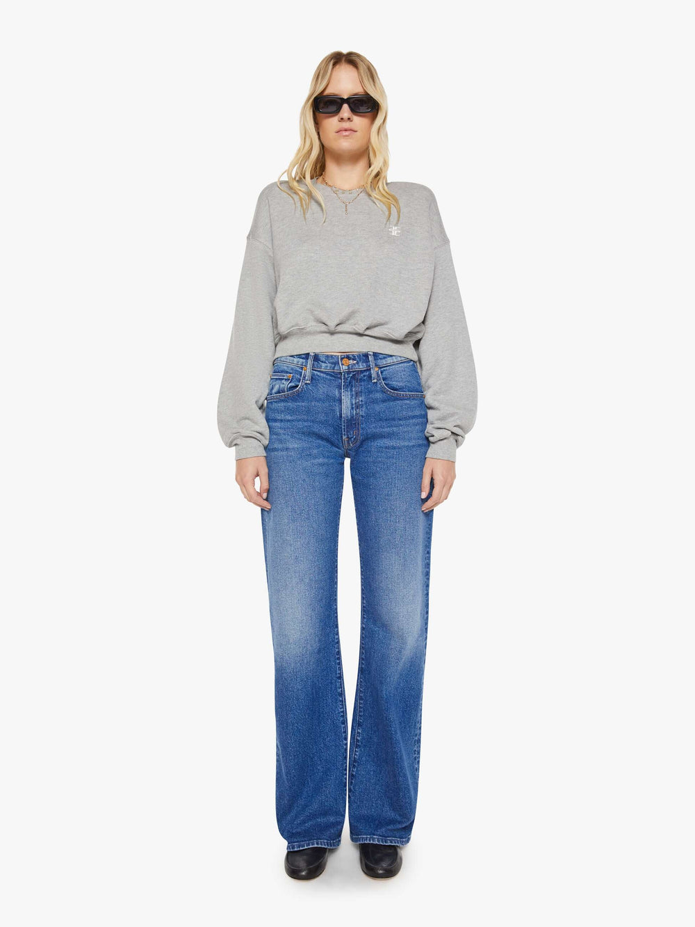 Brands Eterne Cropped Crewneck Sweatshirt | Mother Denim Grey (Open)