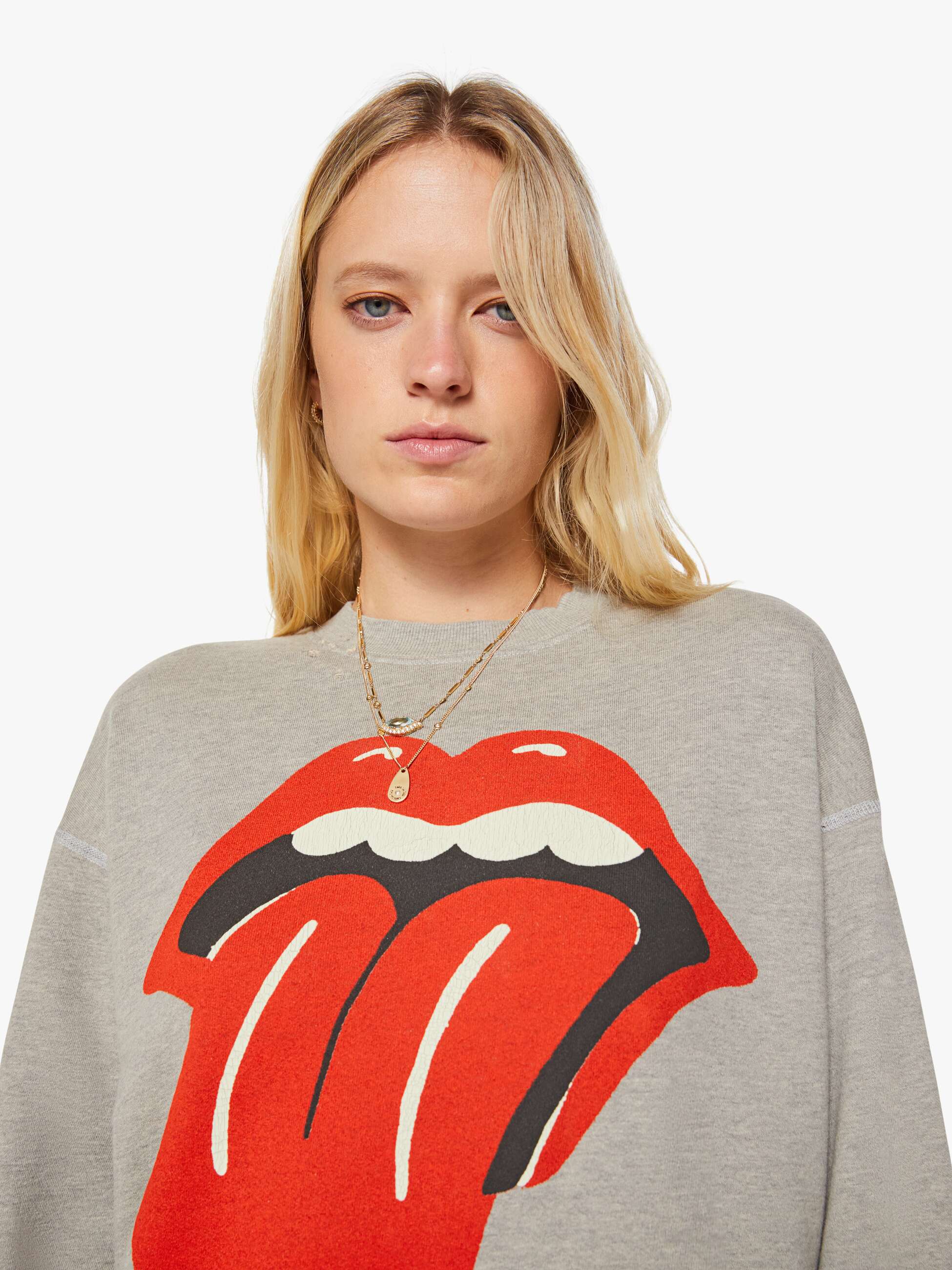 Brands MadeWorn Rolling Stones Destroyed Sweatshirt | Mother Denim Grey (Open)