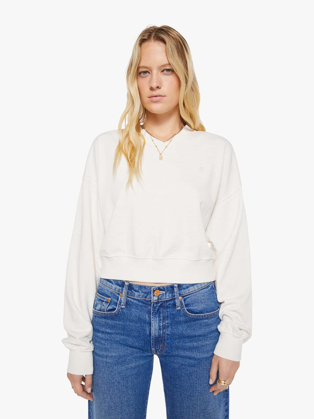 Brands Eterne Cropped V-Neck Sweatshirt | Mother Denim White (Natural)