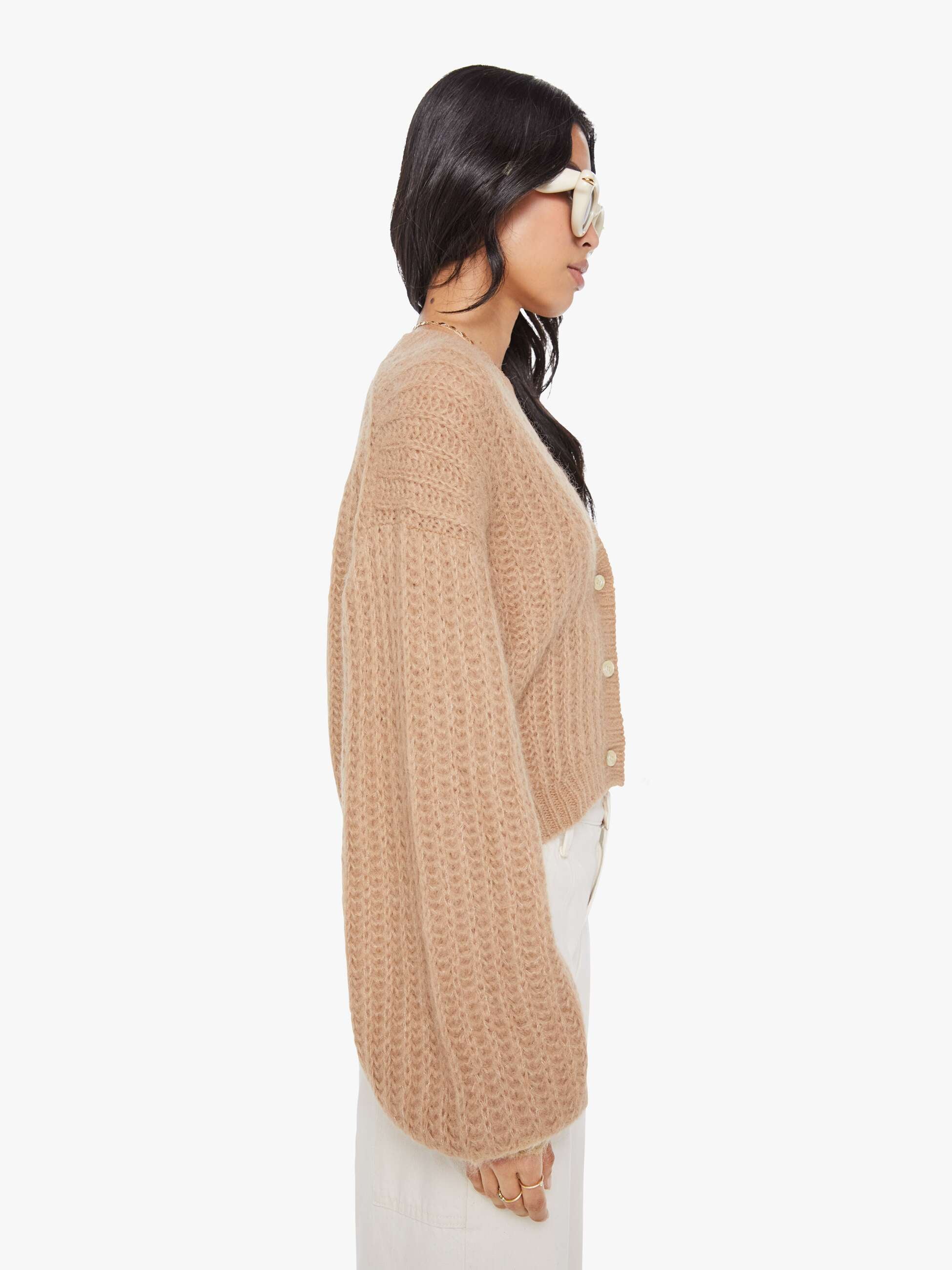 Women The Puffy Sleeve Varsity Cardigan | Mother Denim Brown (Light-Pastel)