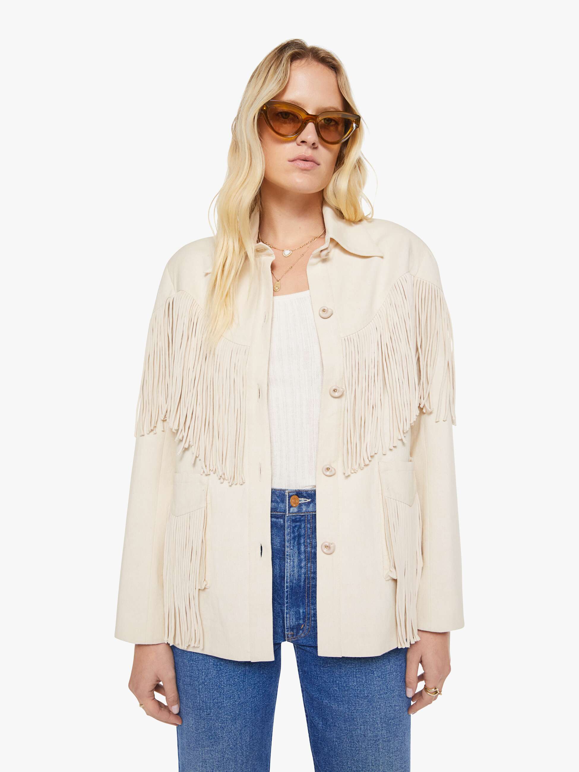 Women Alix of Bohemia Jude Fringe Jacket | Mother Denim DUNE