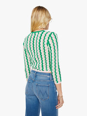 Women THE CREW NECK CARDIGAN POI GREEN PINK COMBO | Mother Denim Pointelle