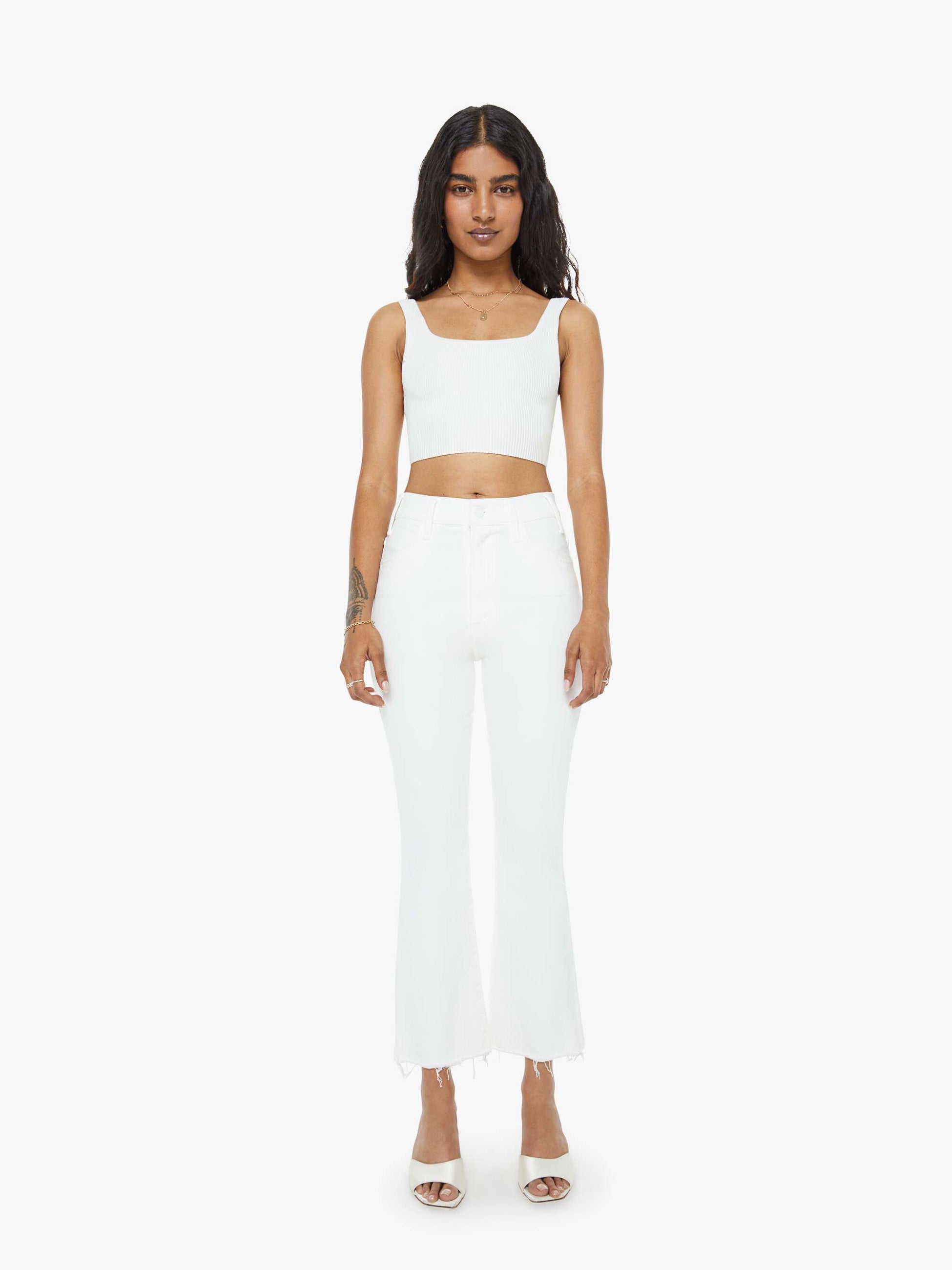 Women PETITES The Lil Hustler Ankle Fray | Mother Denim White