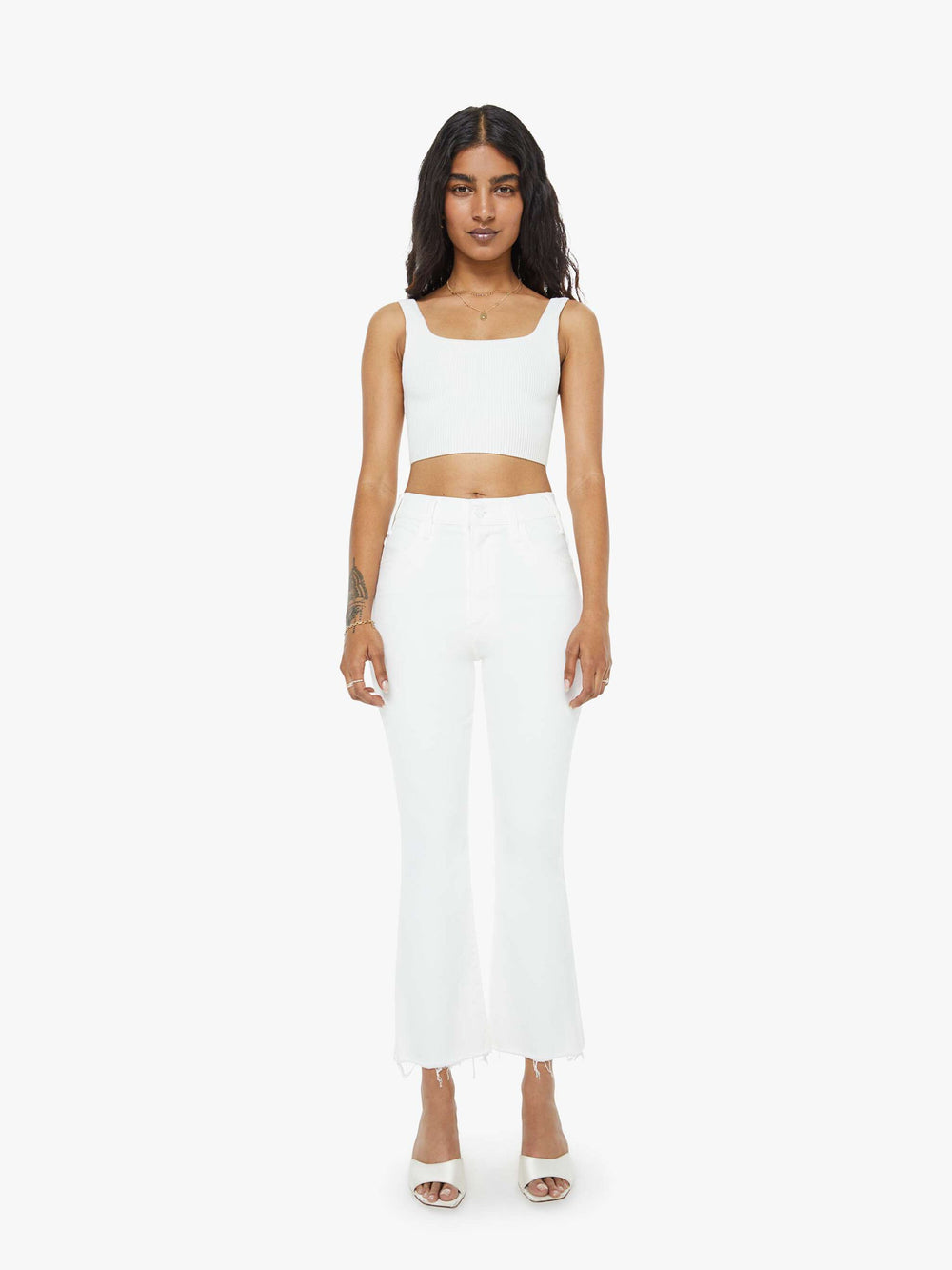 Women PETITES The Lil Hustler Ankle Fray | Mother Denim White