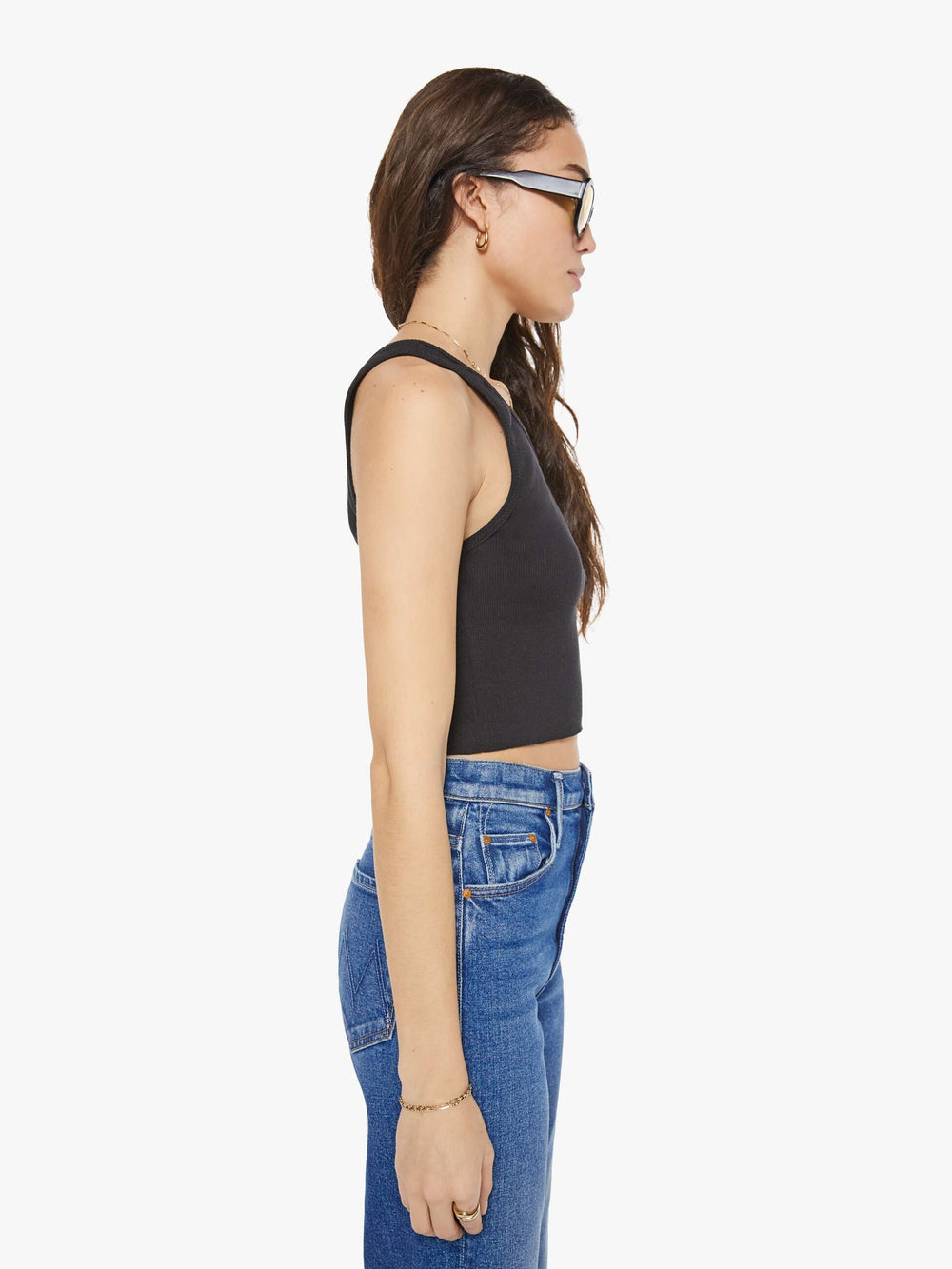 Women Eterne Cropped Scoop Neck Tank | Mother Denim Black
