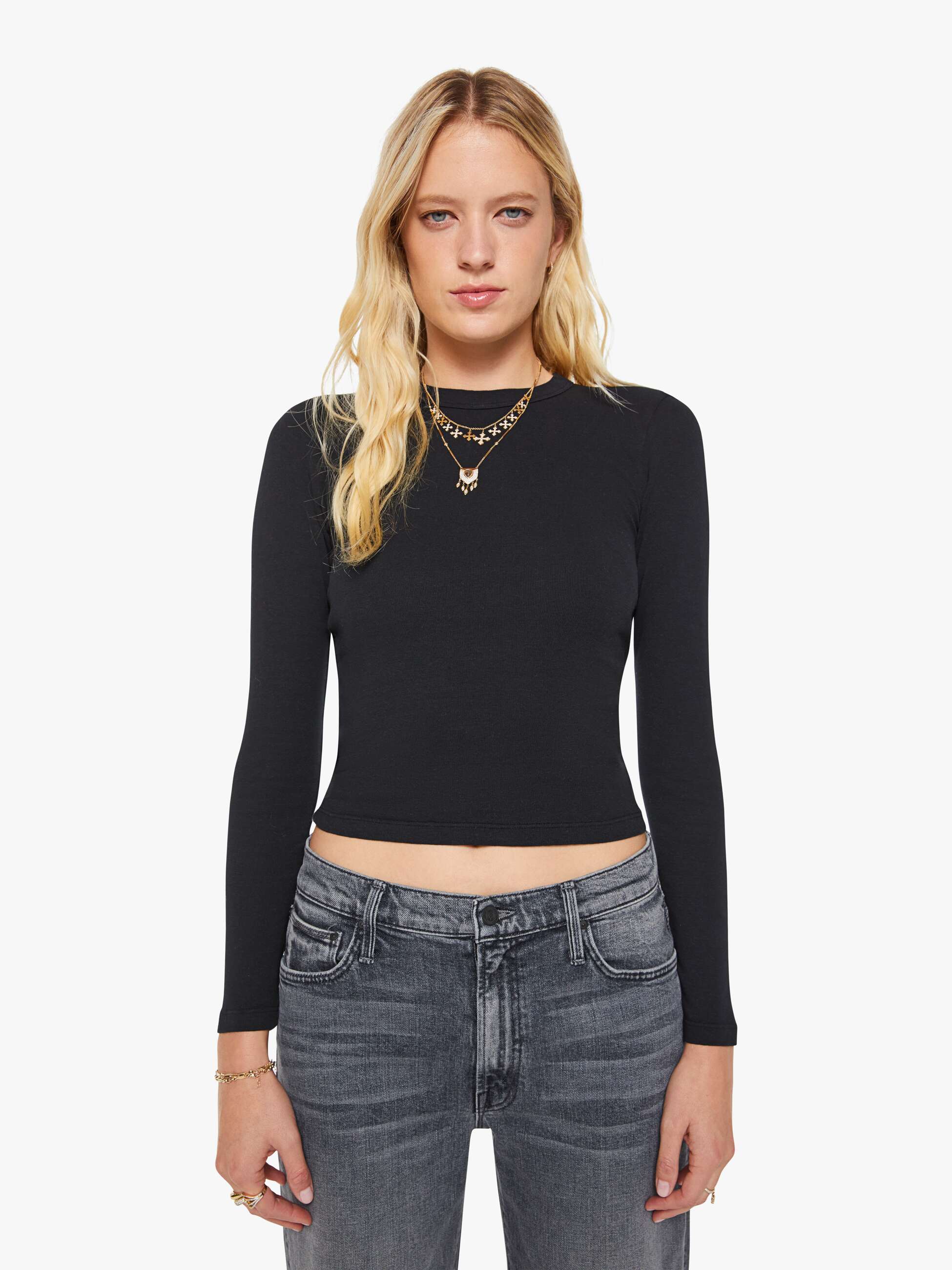 Women The L/S Itty Bitty Crop | Mother Denim Black