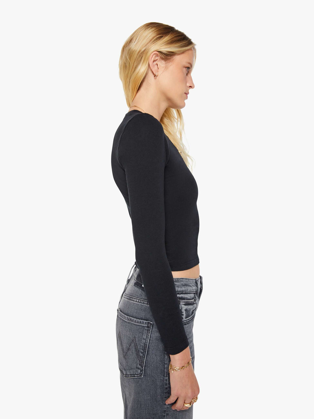 Women The L/S Itty Bitty Crop | Mother Denim Black