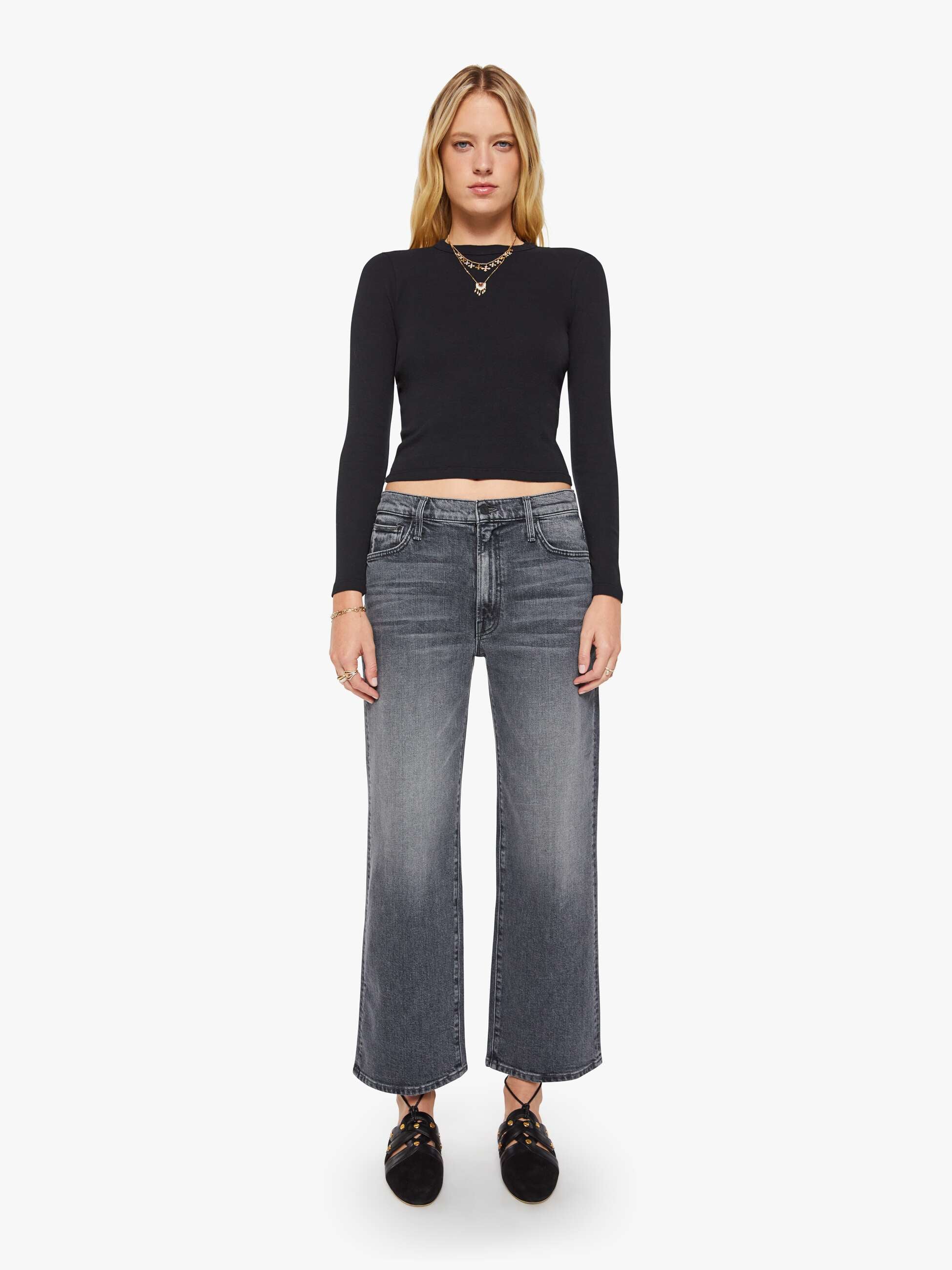 Women The L/S Itty Bitty Crop | Mother Denim Black