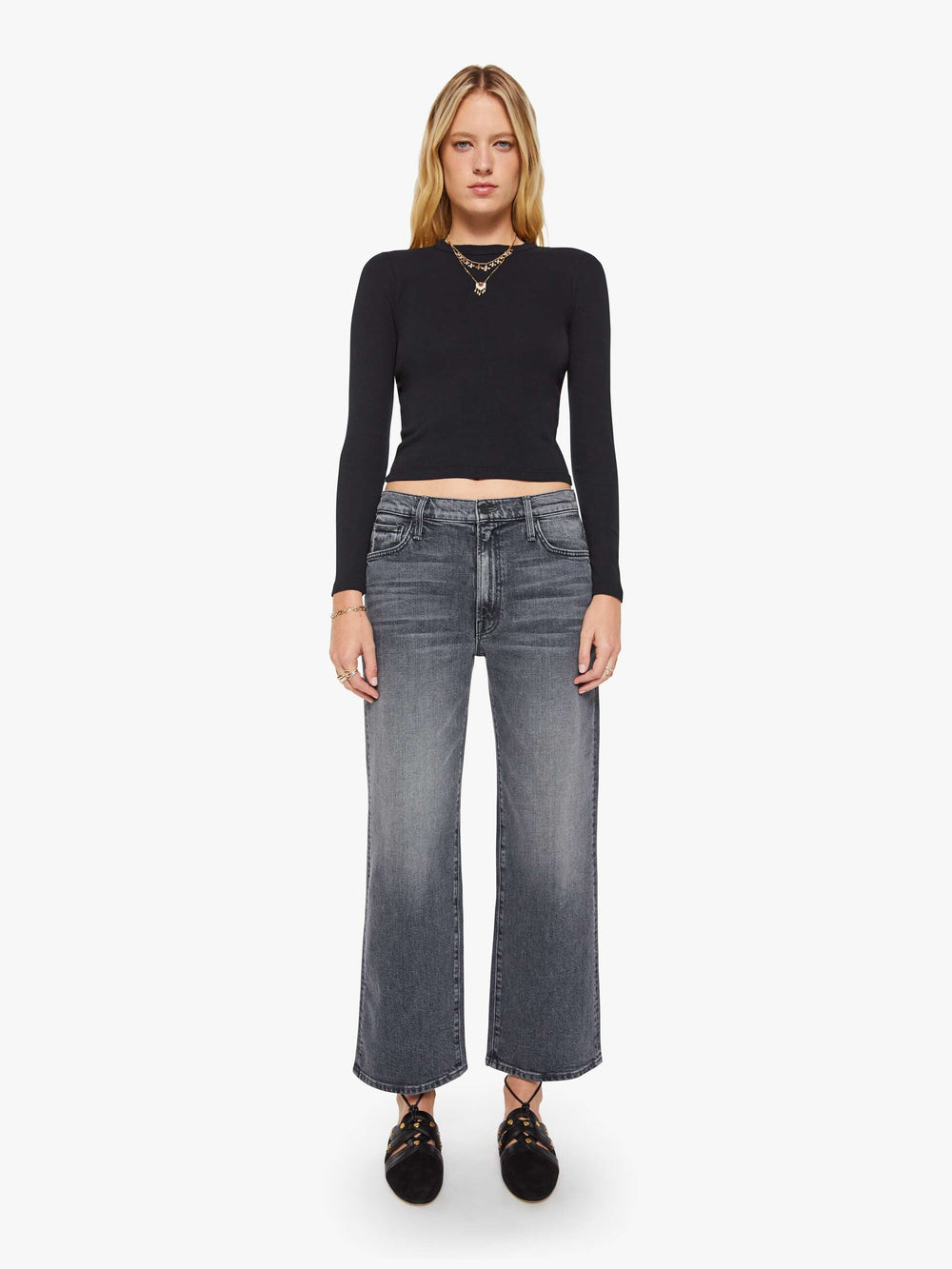 Women The L/S Itty Bitty Crop | Mother Denim Black