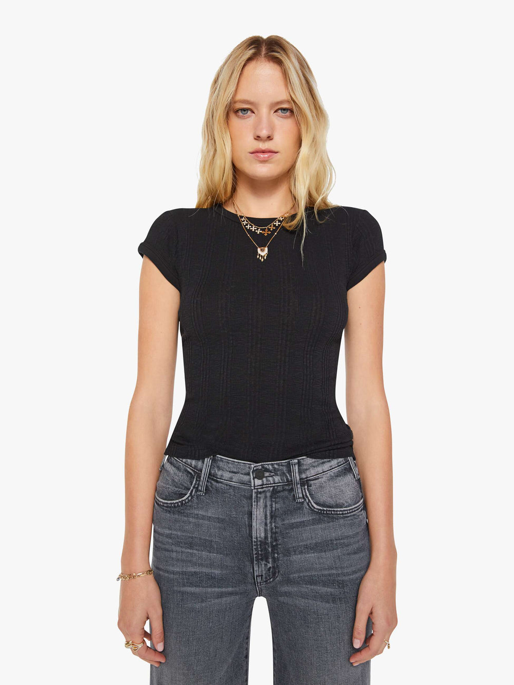 Women The Itty Bitty Ringer | Mother Denim Black