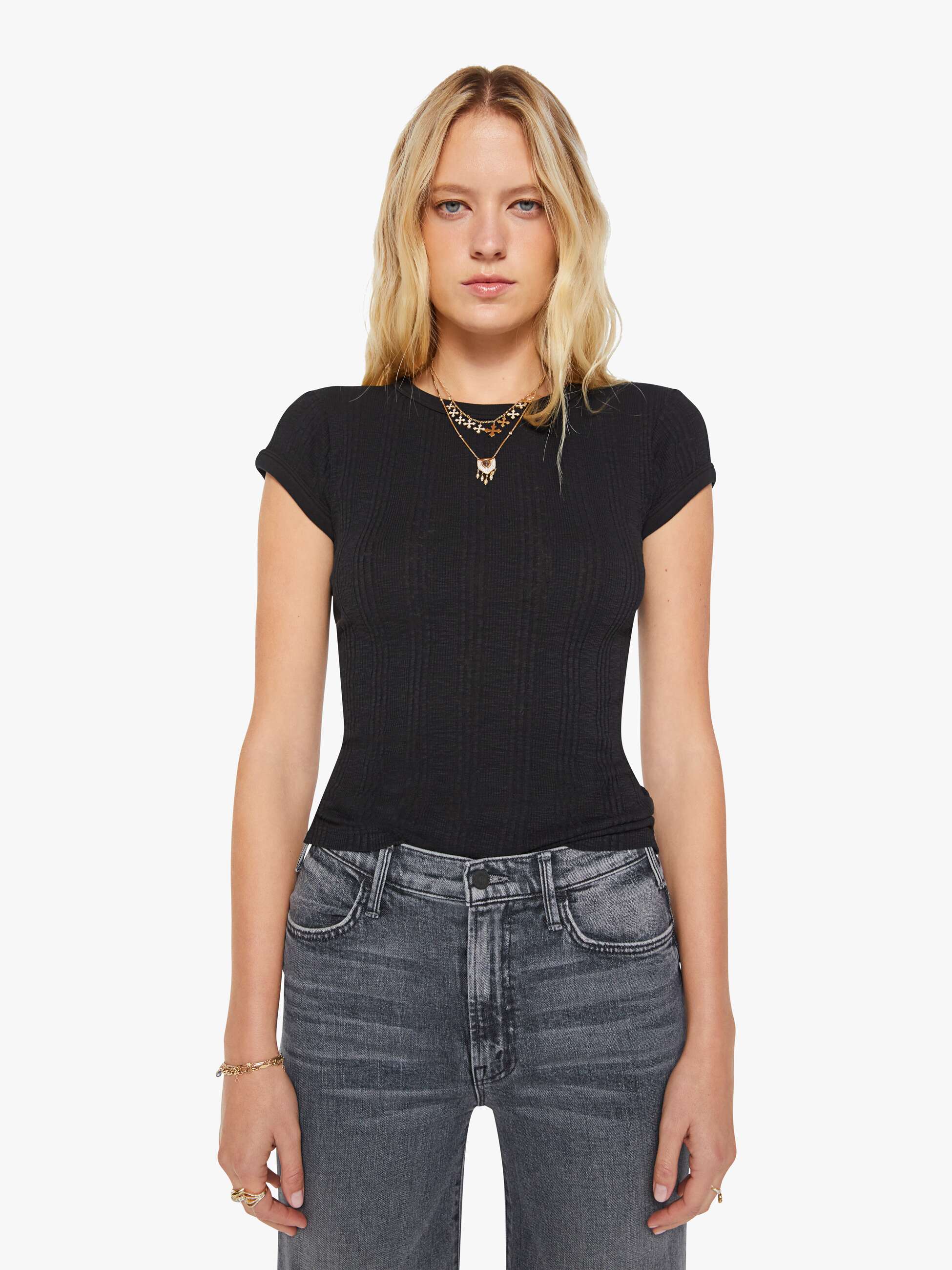 Women The Itty Bitty Ringer | Mother Denim Black
