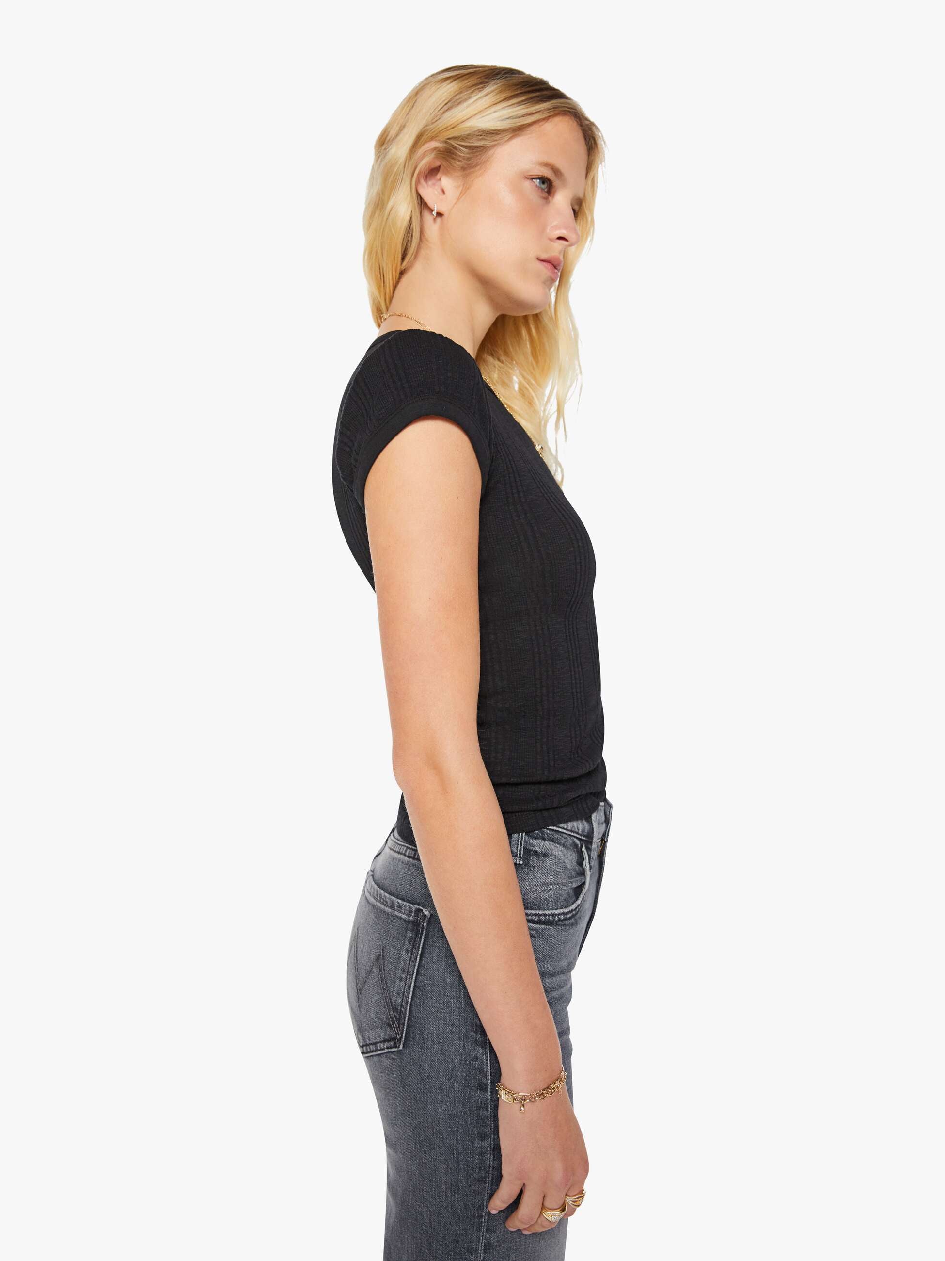 Women The Itty Bitty Ringer | Mother Denim Black