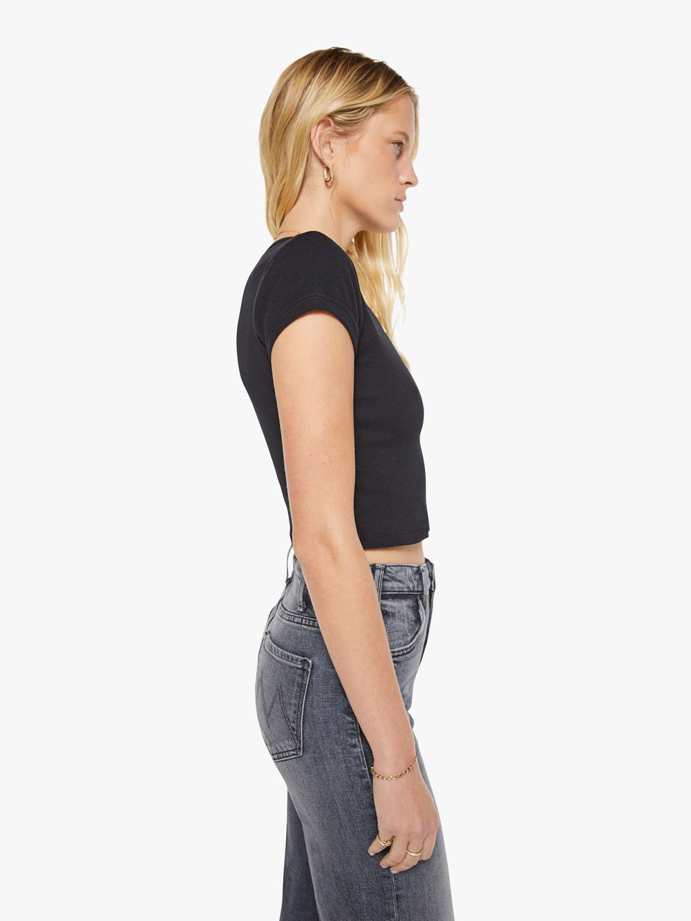 Women The Itty Bitty Ringer Crop | Mother Denim Black