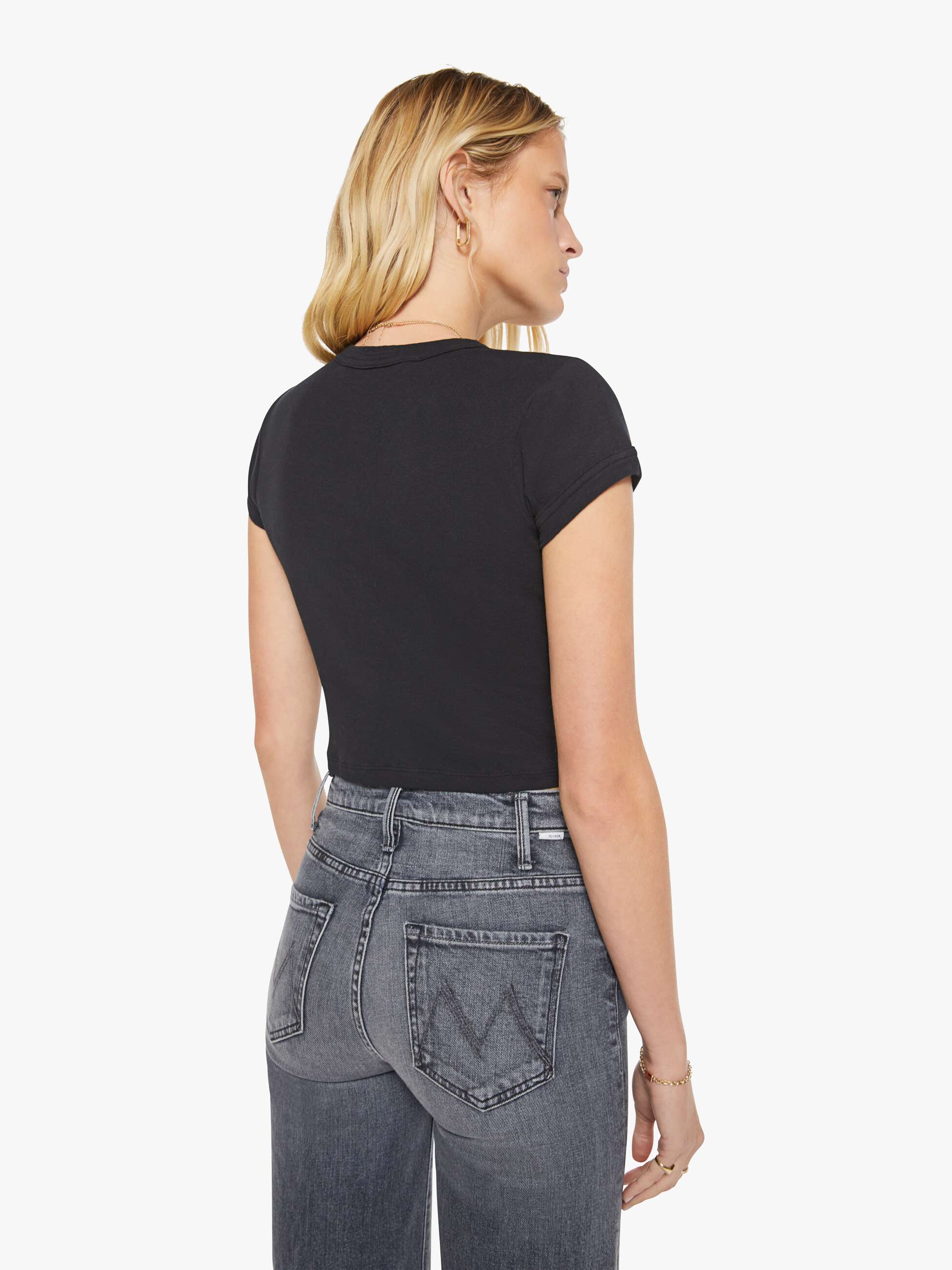 Women The Itty Bitty Ringer Crop | Mother Denim Black