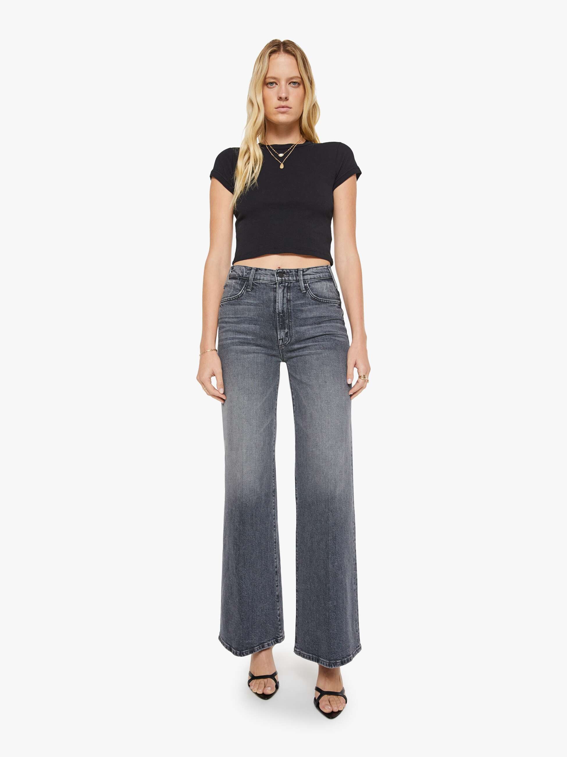 Women The Itty Bitty Ringer Crop | Mother Denim Black