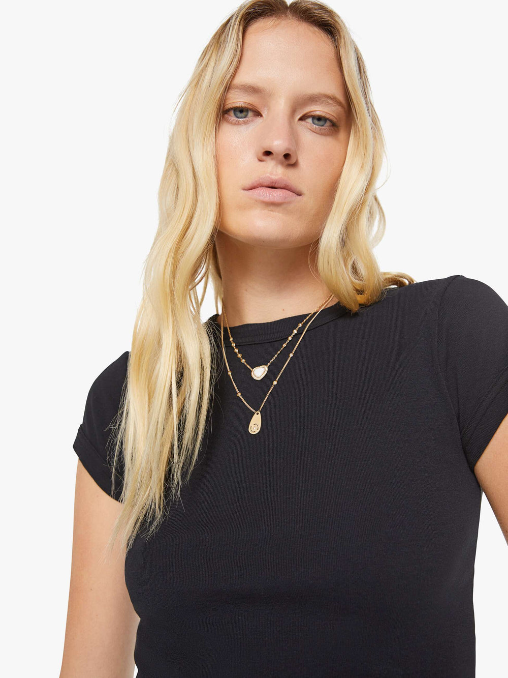 Women The Itty Bitty Ringer Crop | Mother Denim Black