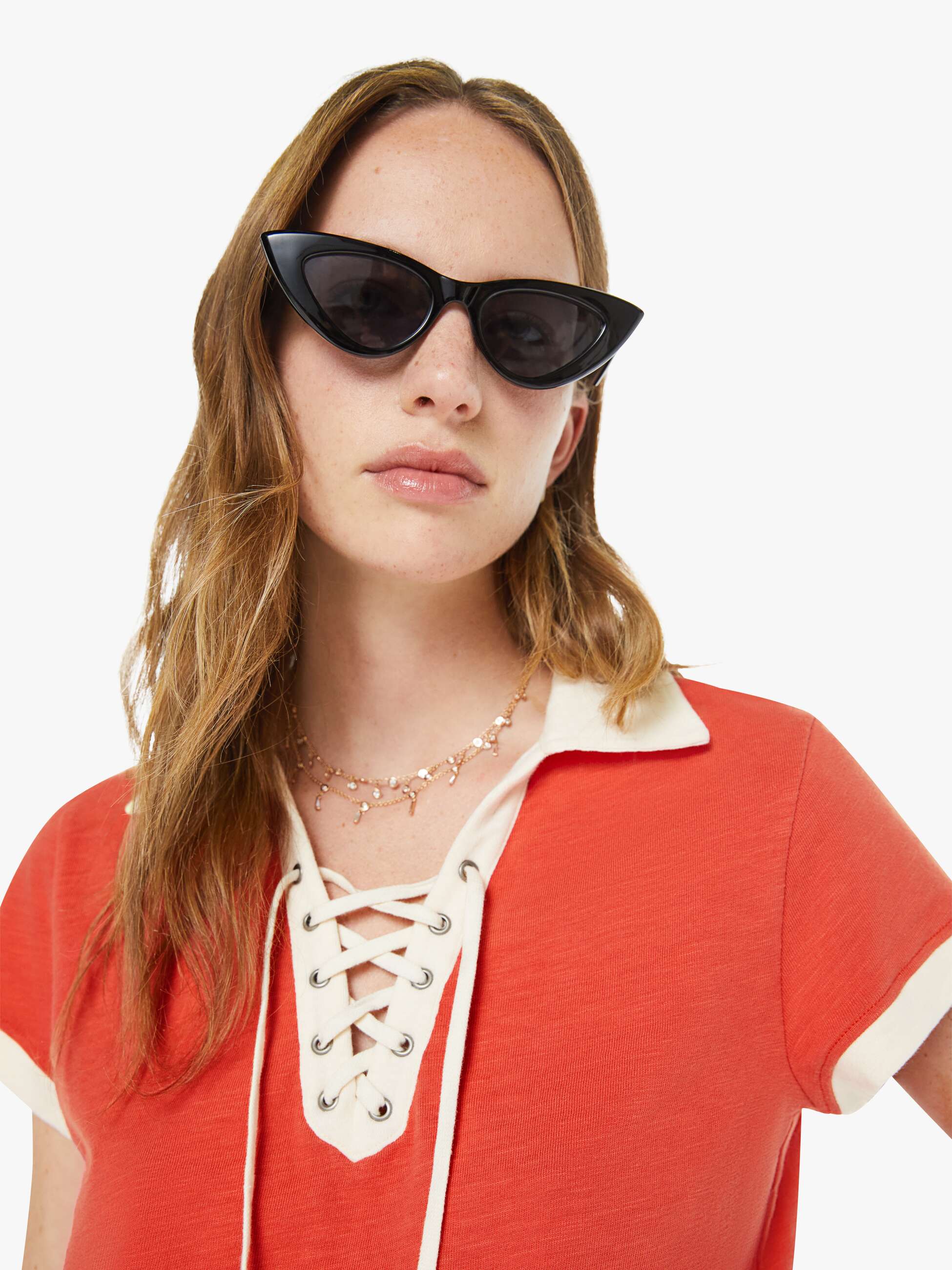 Women The Lace Up Match | Mother Denim Fiery Red