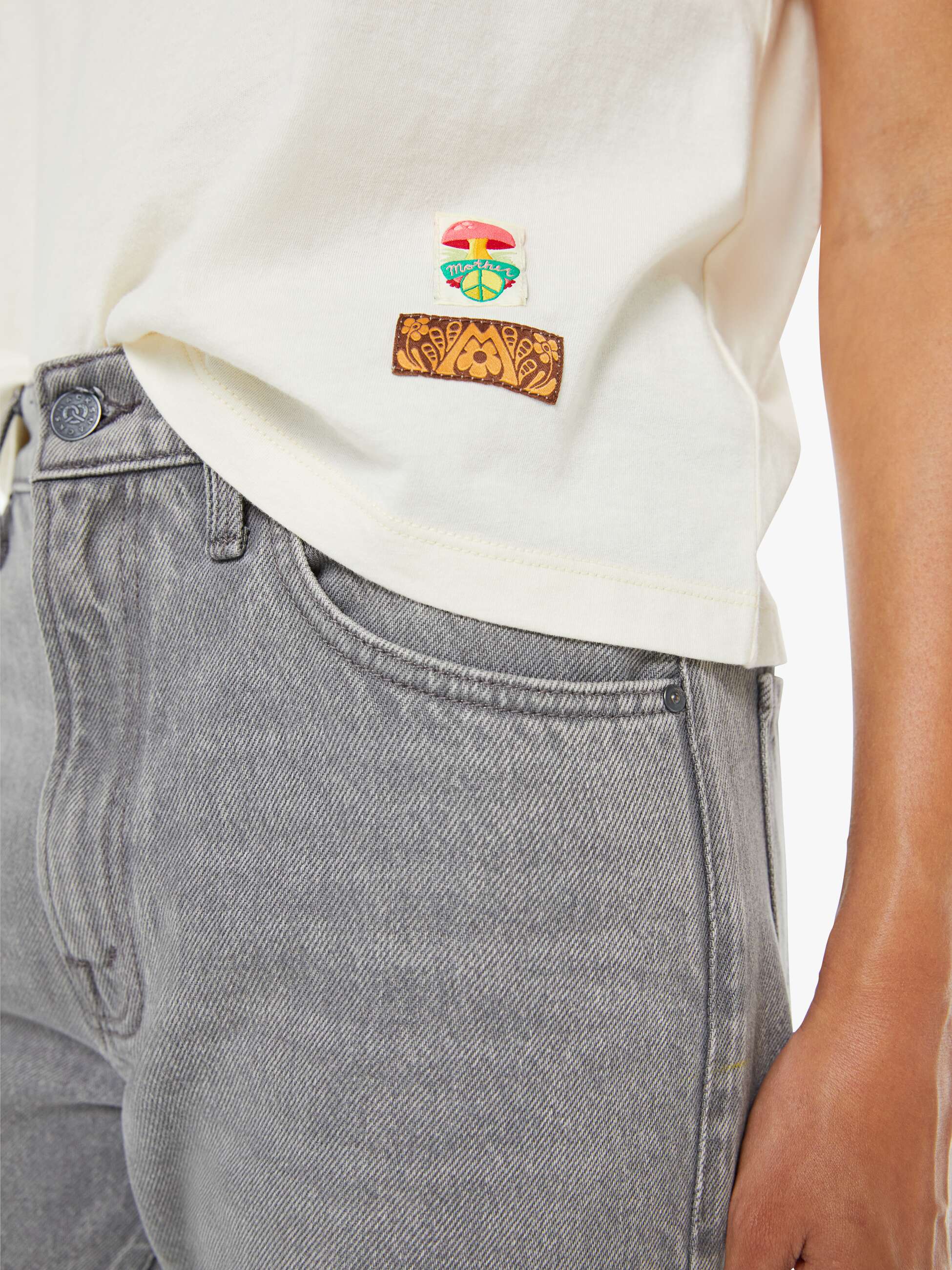 Women The Half Square | Mother Denim Antique White