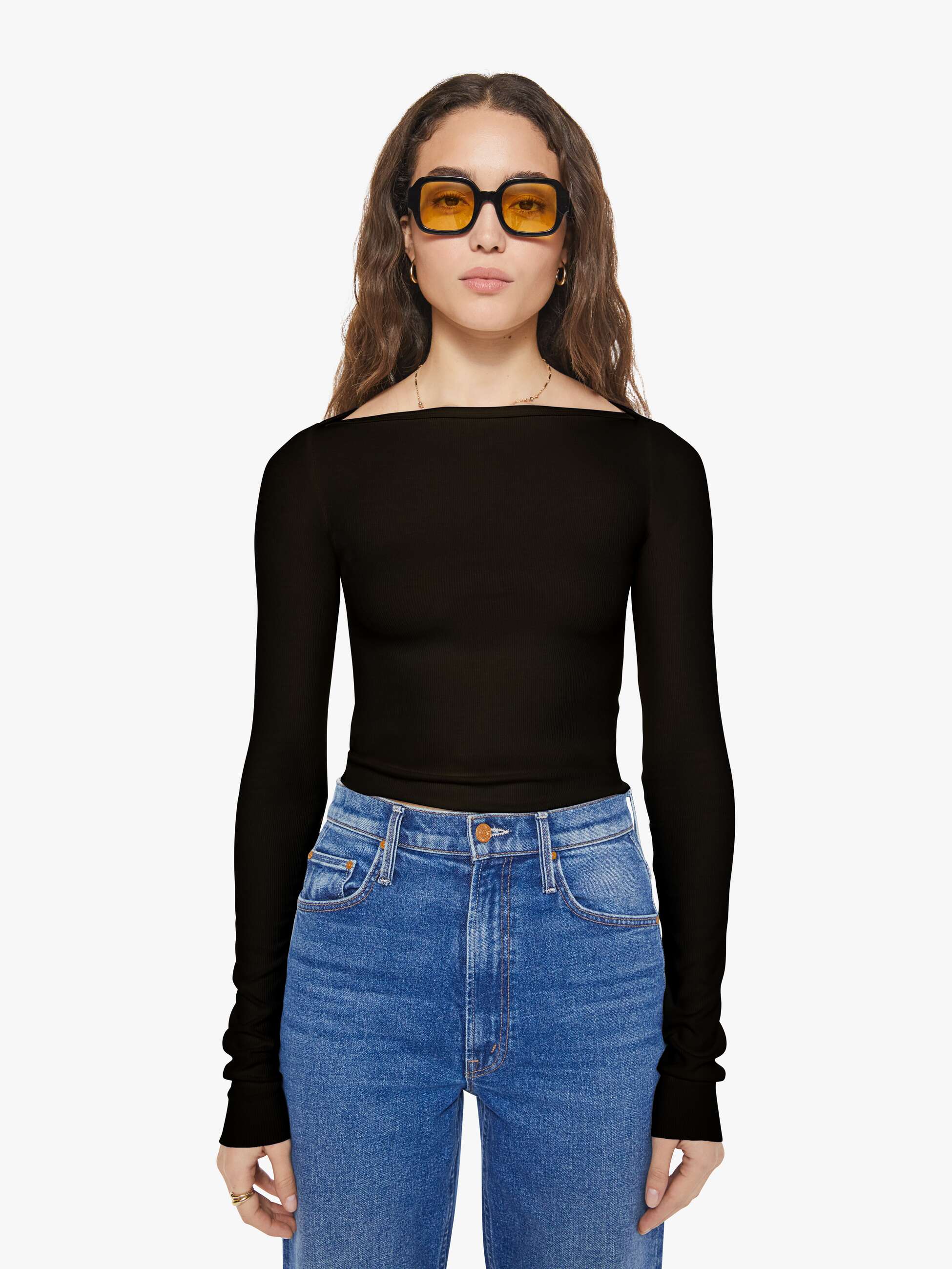 Women Eterne Long Sleeve Boatneck Top | Mother Denim Black