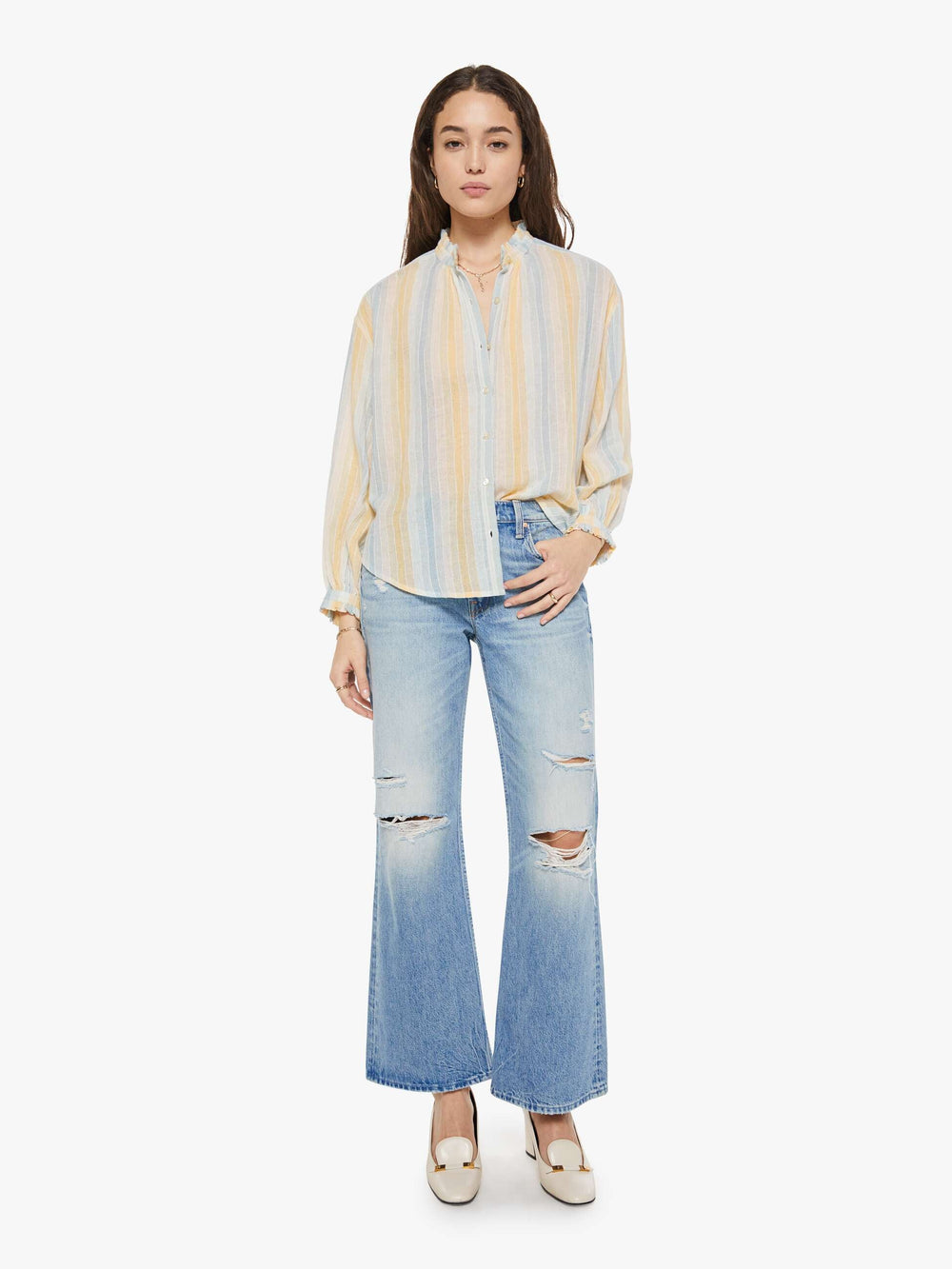 Women Alix of Bohemia Poet Blouse | Mother Denim SUNWASH STRIPE