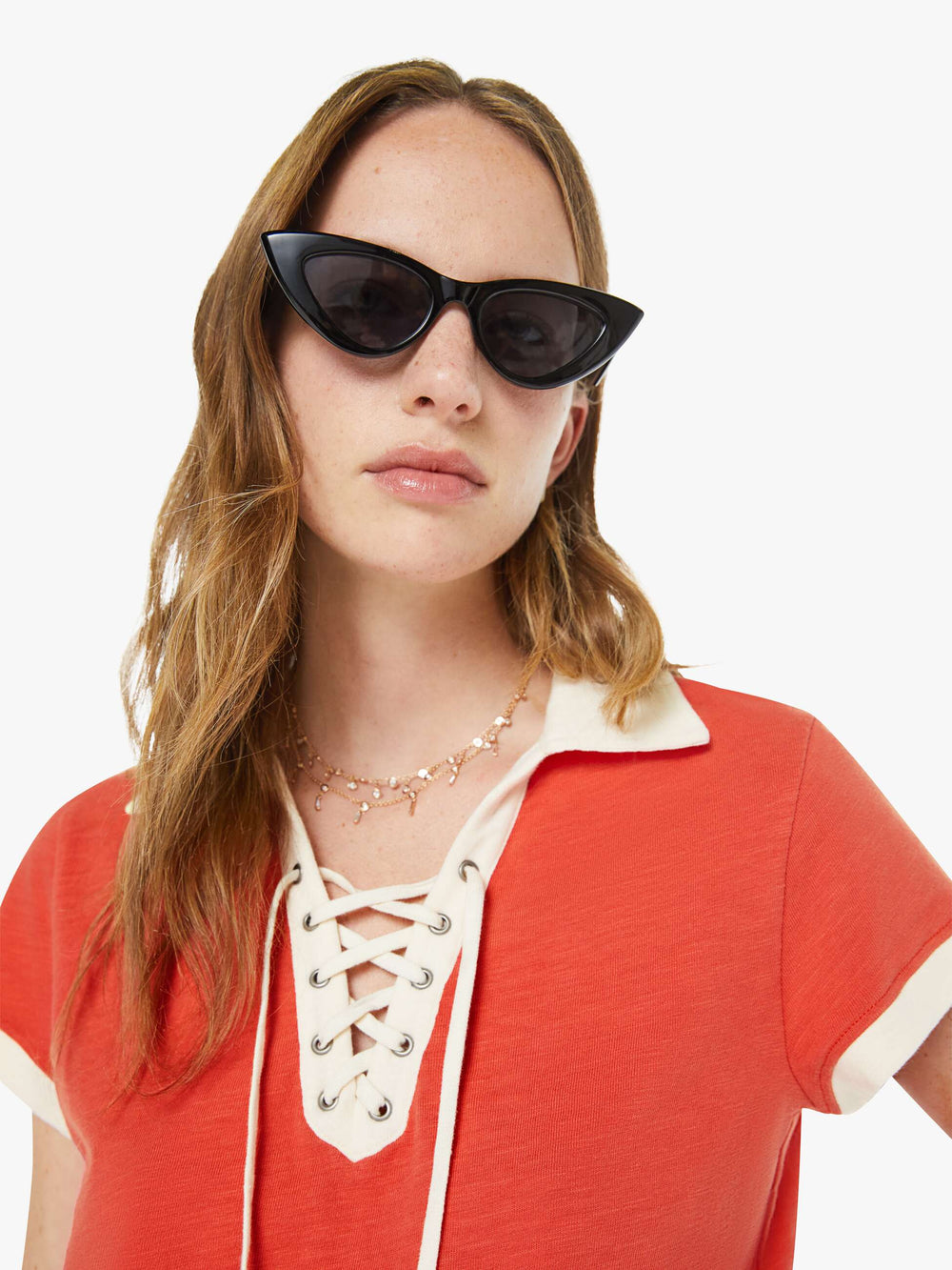 Women The Lace Up Match | Mother Denim Fiery Red