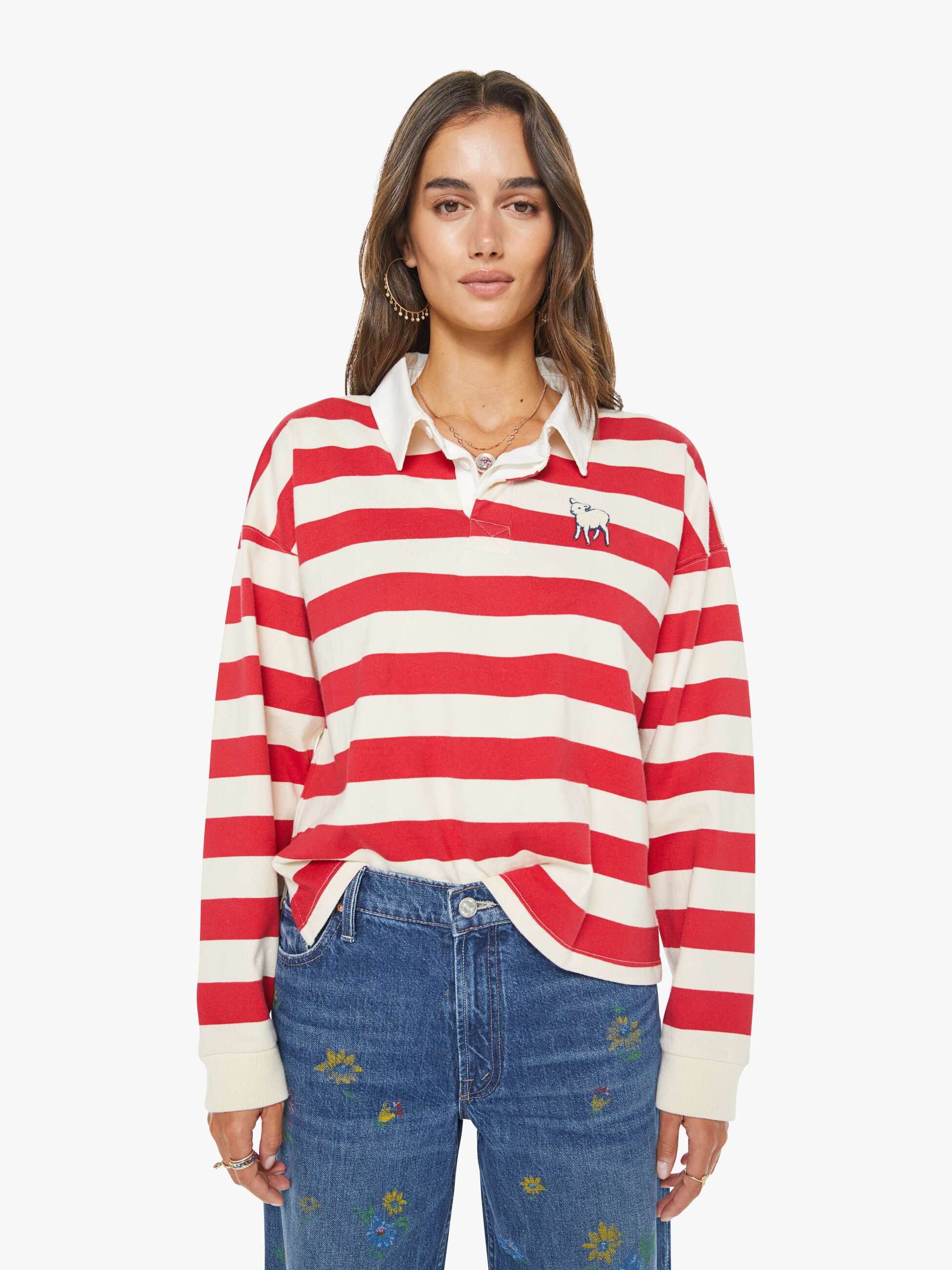 Women The Boxy Match | Mother Denim Tango Red And Cream