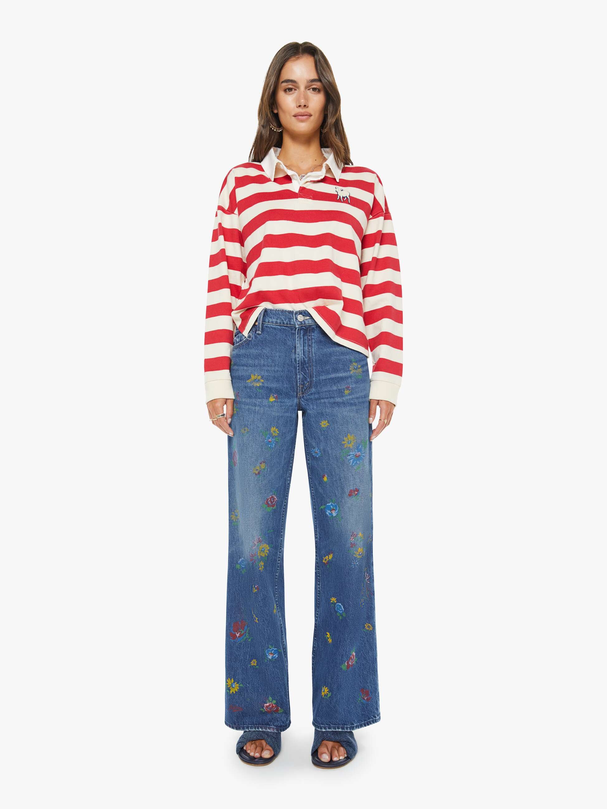 Women The Boxy Match | Mother Denim Tango Red And Cream