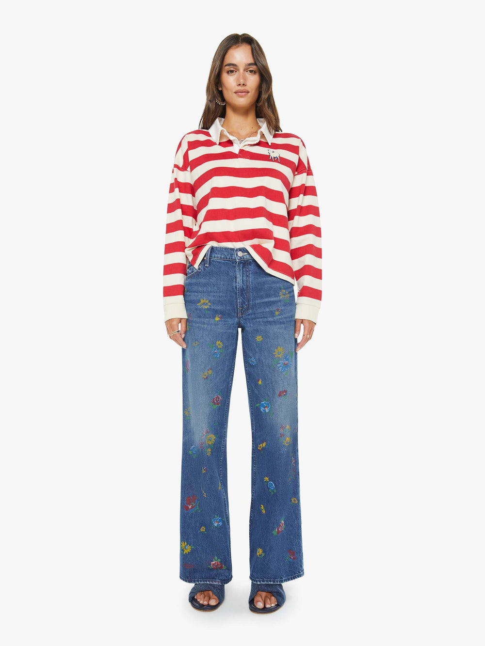 Women The Boxy Match | Mother Denim Tango Red And Cream