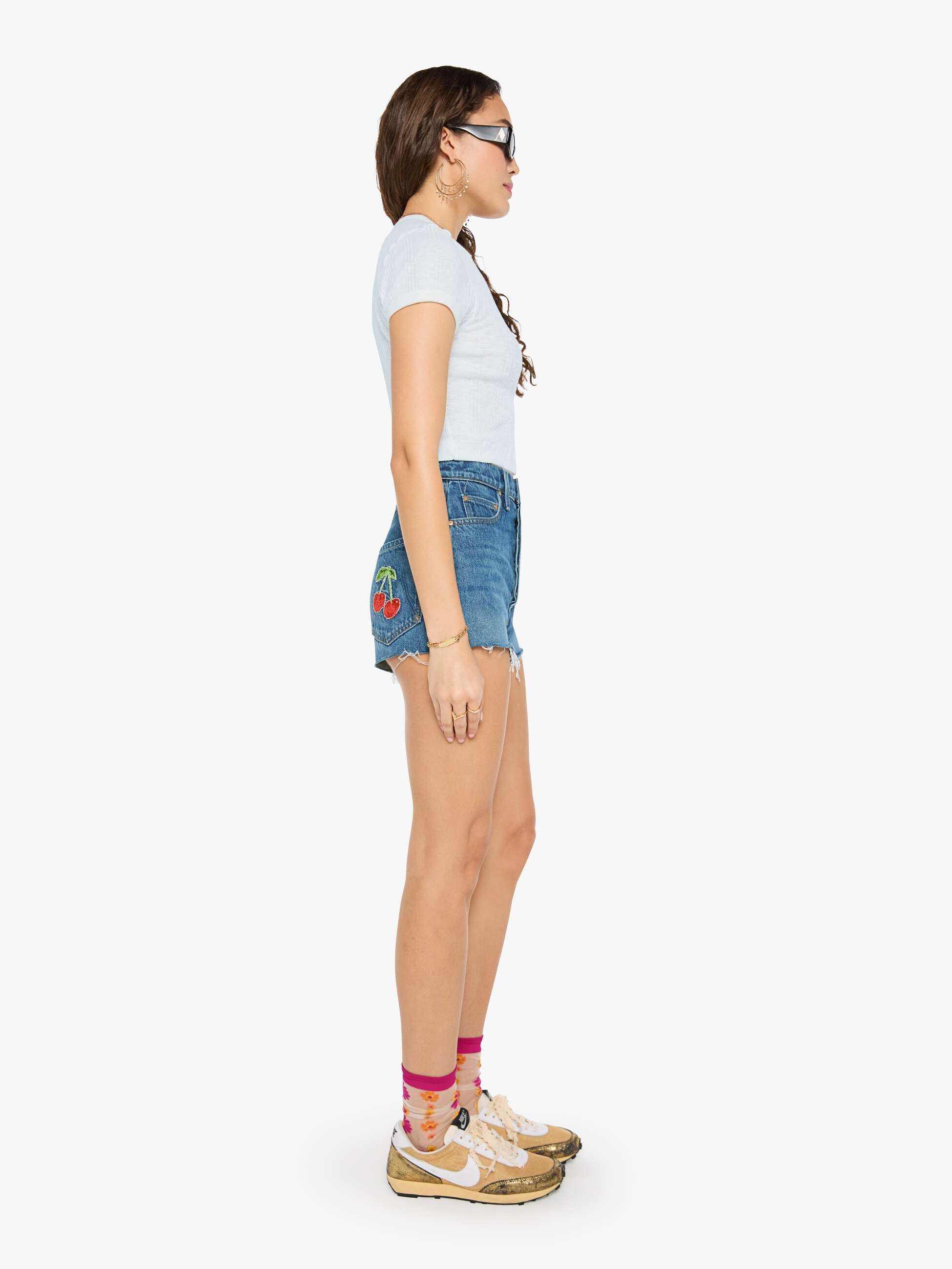 Women The Tune Up Short Fray | Mother Denim Green Thumb With Cherries