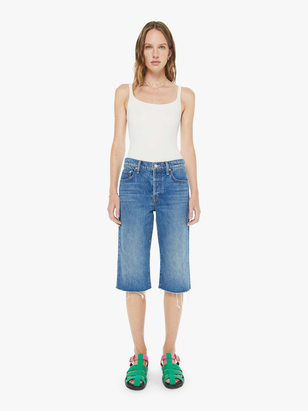 Women The Kick It Half N' Half Fray | Mother Denim Green Thumb