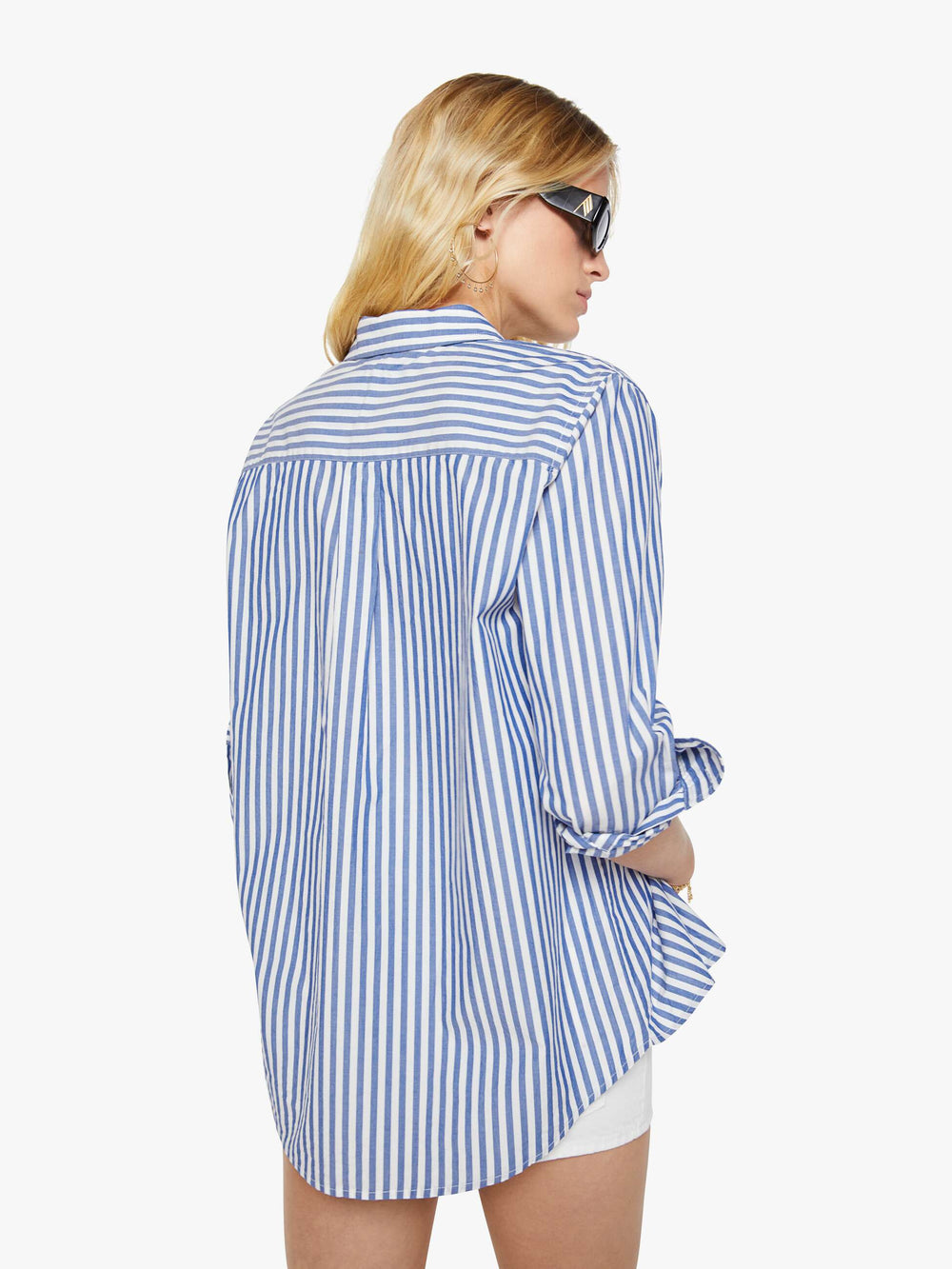 Women The Drawn Freeballer Short | Mother Denim White And Blue Stripe