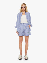 Women The Drawn Freeballer Short | Mother Denim White And Blue Stripe