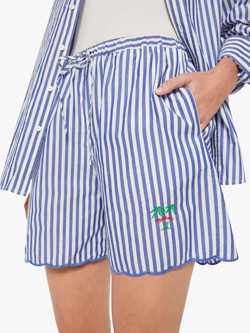 Women The Drawn Freeballer Short | Mother Denim White And Blue Stripe