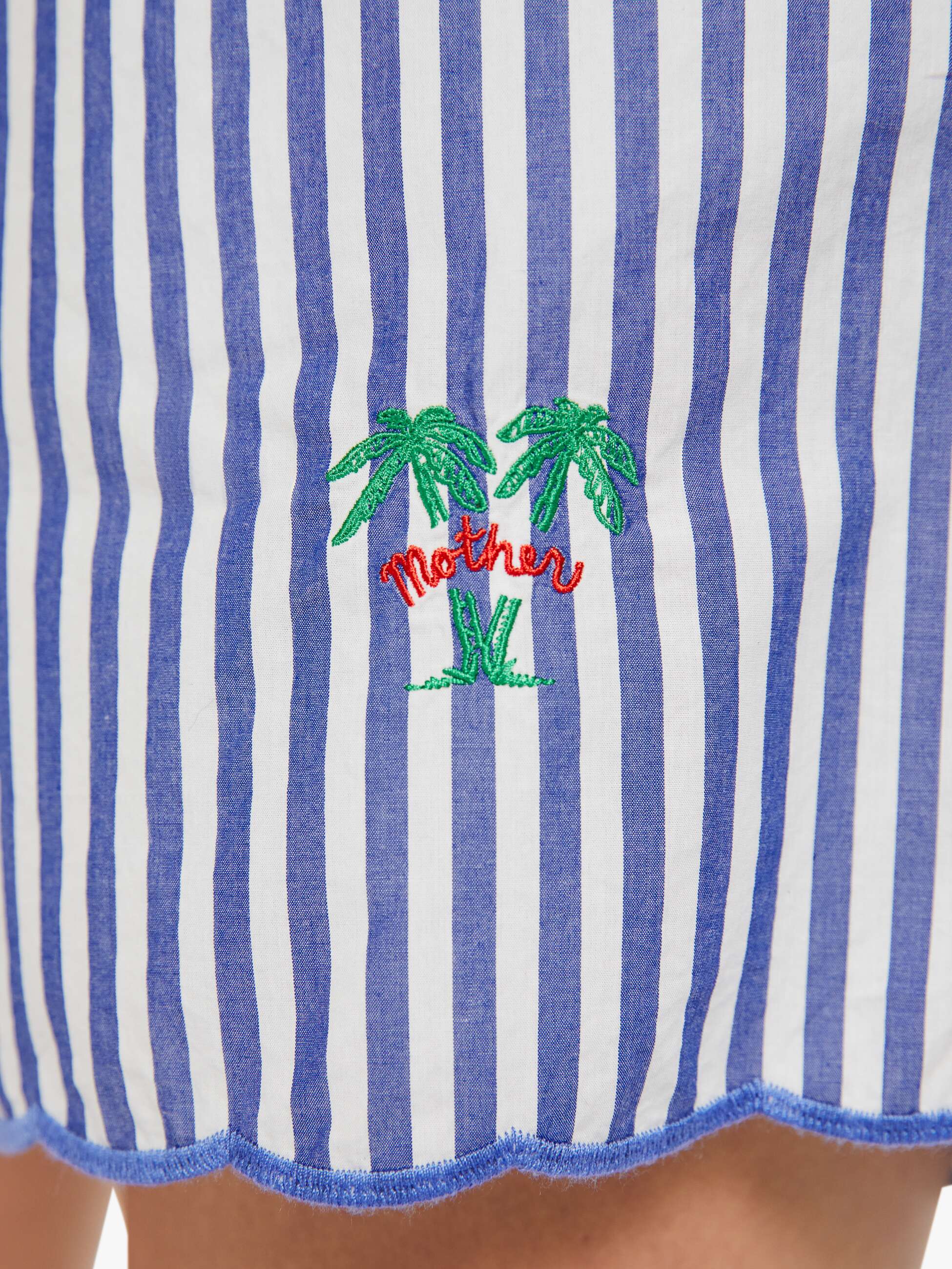 Women The Drawn Freeballer Short | Mother Denim White And Blue Stripe