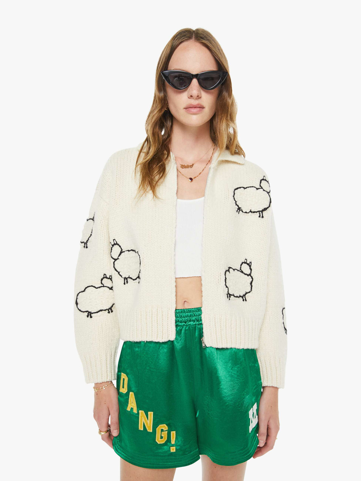 Women The Crop Raquette Cardigan | Mother Denim Wool Plus The Gang