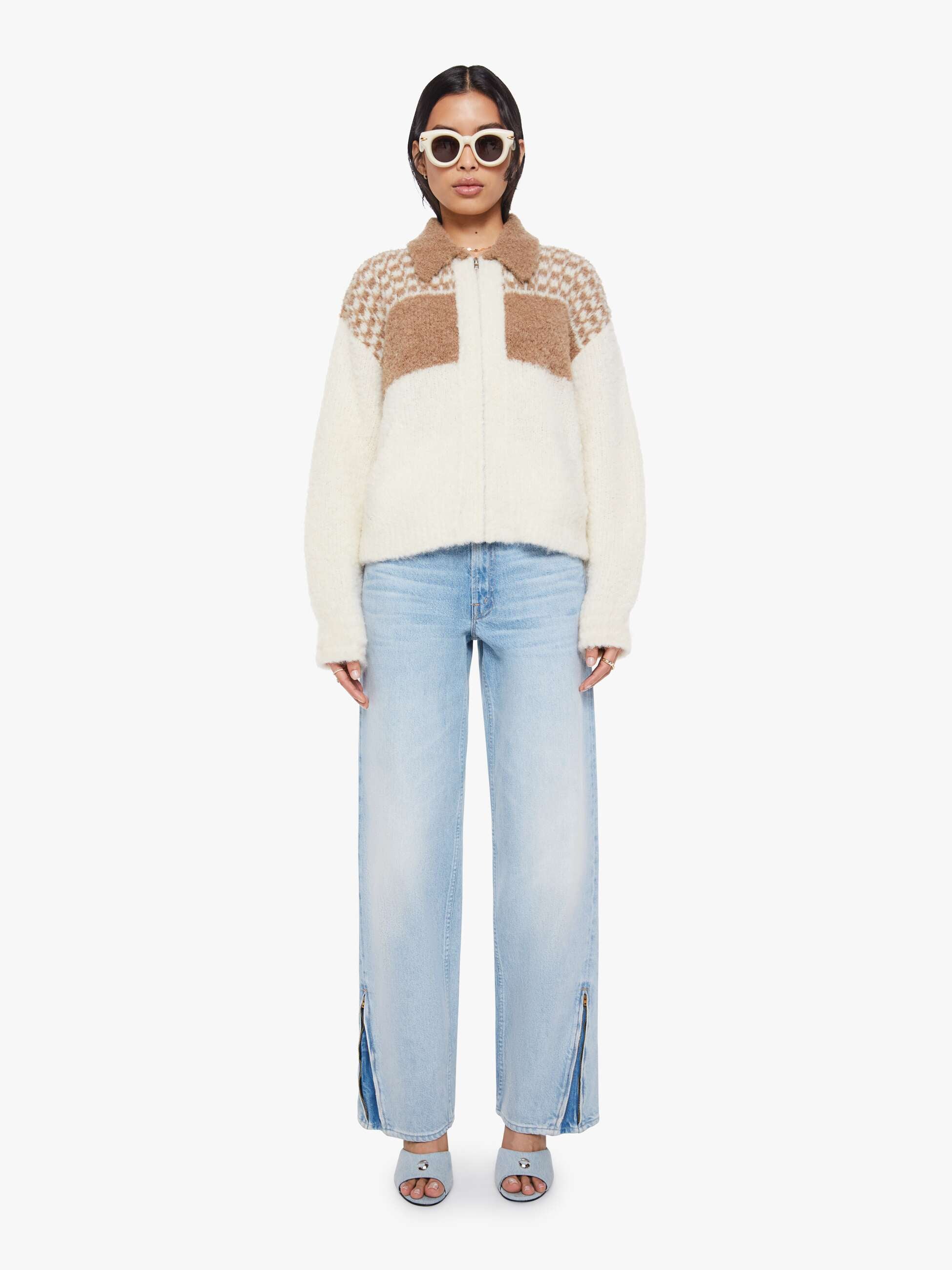 Women The Zip Raquette Cardigan | Mother Denim Fluff Back